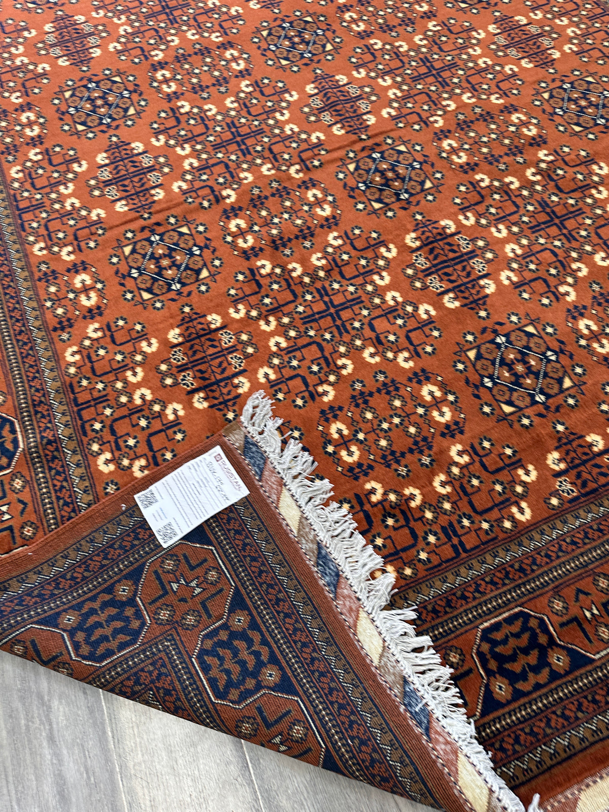 Afghan Turkmen Rug 7x10, Orange, Navy & Ivory, Hand-Knotted Wool, view 10