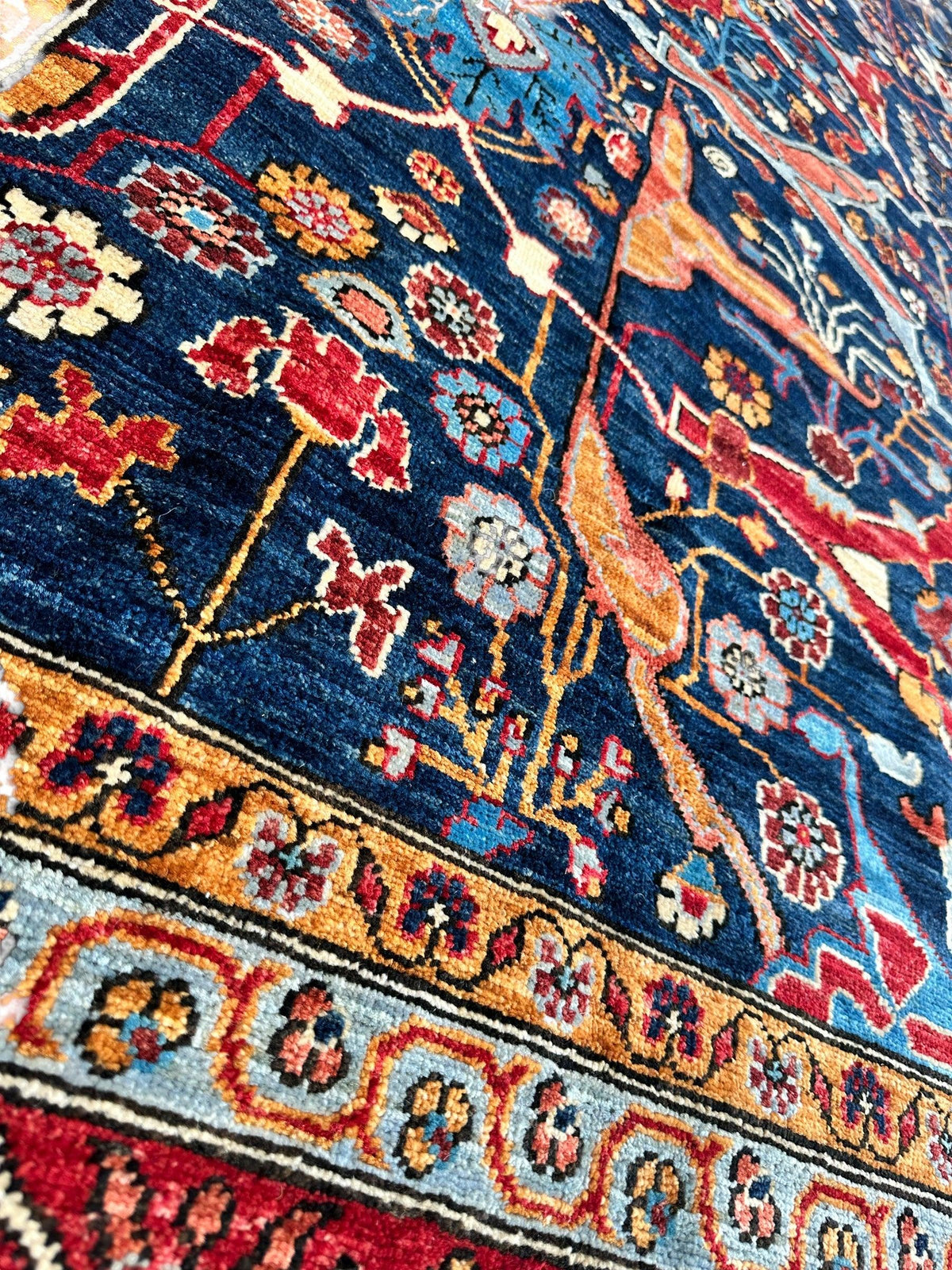 Afghan Bidjar Rug 9' x 12', Hand-Knotted Wool, Blue, Gold & Ivory, view 4