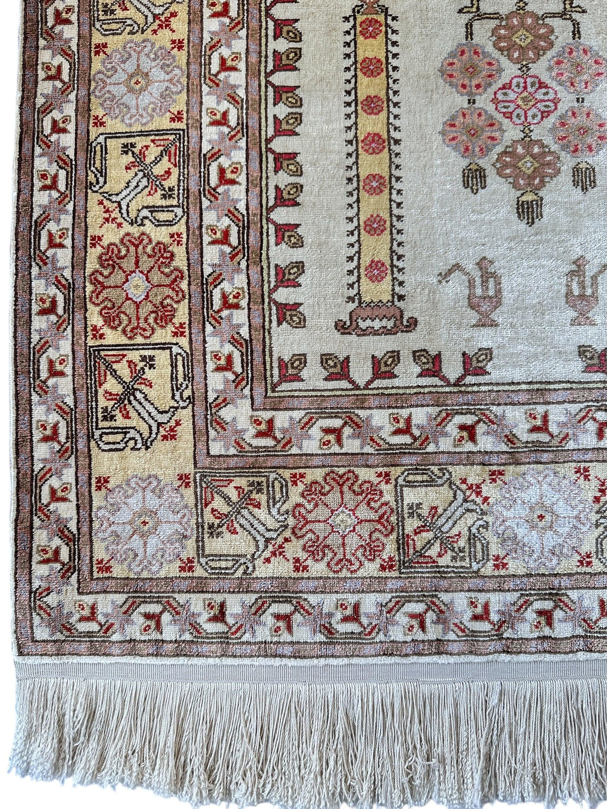 Vintage Turkish Kayseri Rug 26" x 36", Hand-Knotted Silk, 1980s, view 4