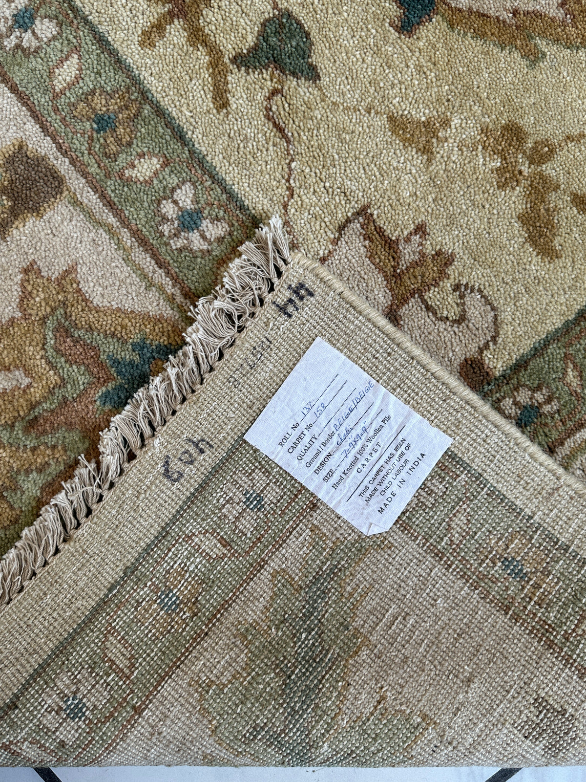 Indian Oushak Rug 7'9" x 9'9", Hand-Knotted Wool, Ivory & Beige, view 8