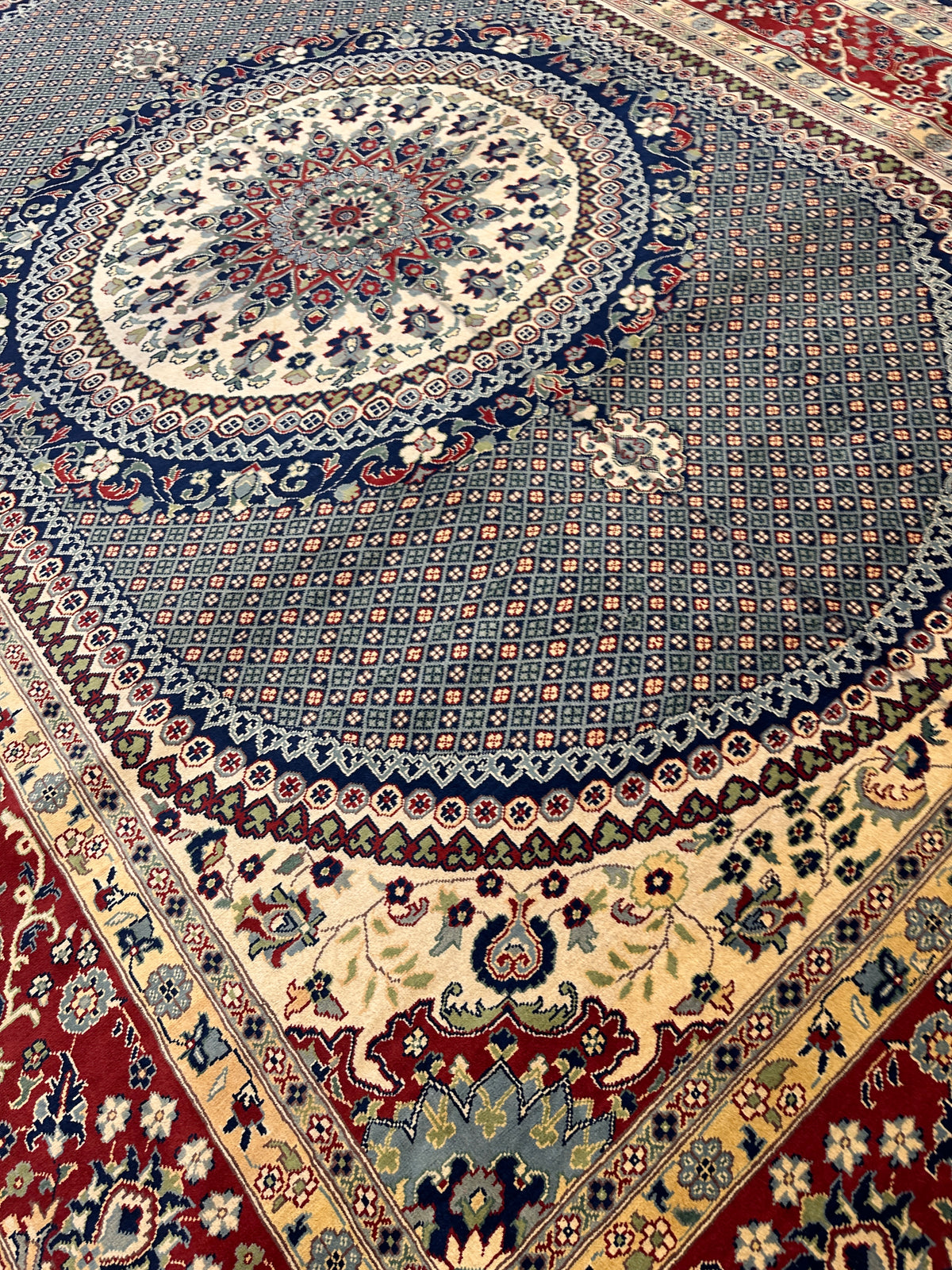 Afghan Tabriz Rug 8x12, Gray, Red & Ivory, Hand-Knotted Wool, view 10