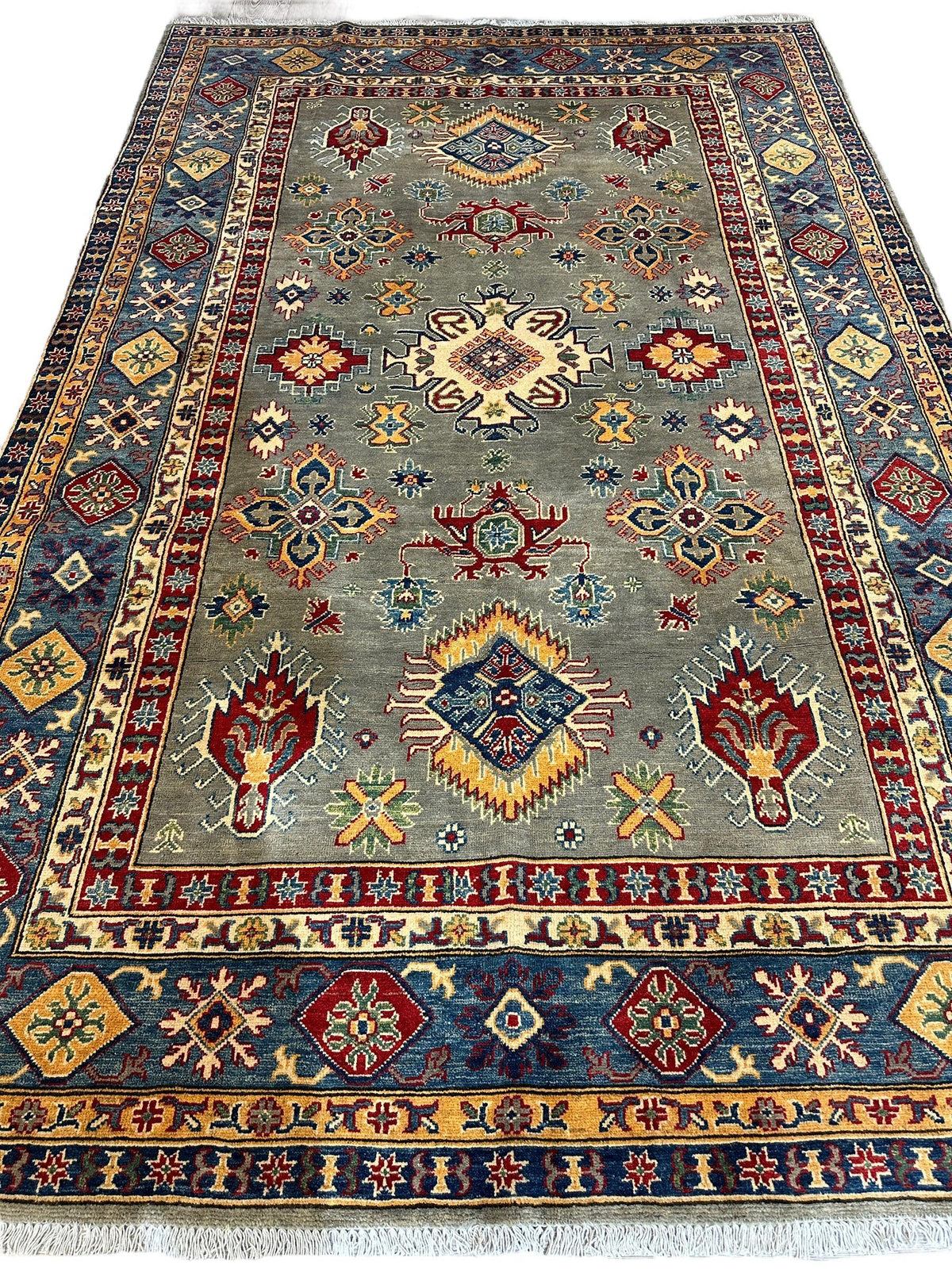 Fine Hand Knotted Afghani Super Kazak Rug 7 x 10, view 4