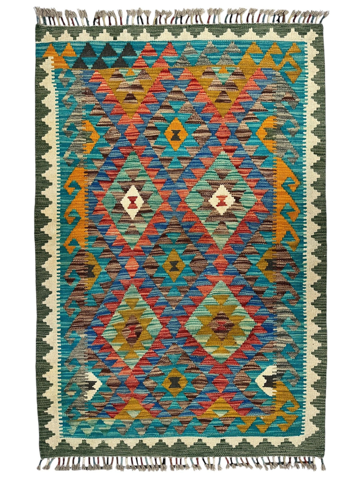 Afghan Maimana Kilim Rug 3'4" x 5', Hand-Woven Wool