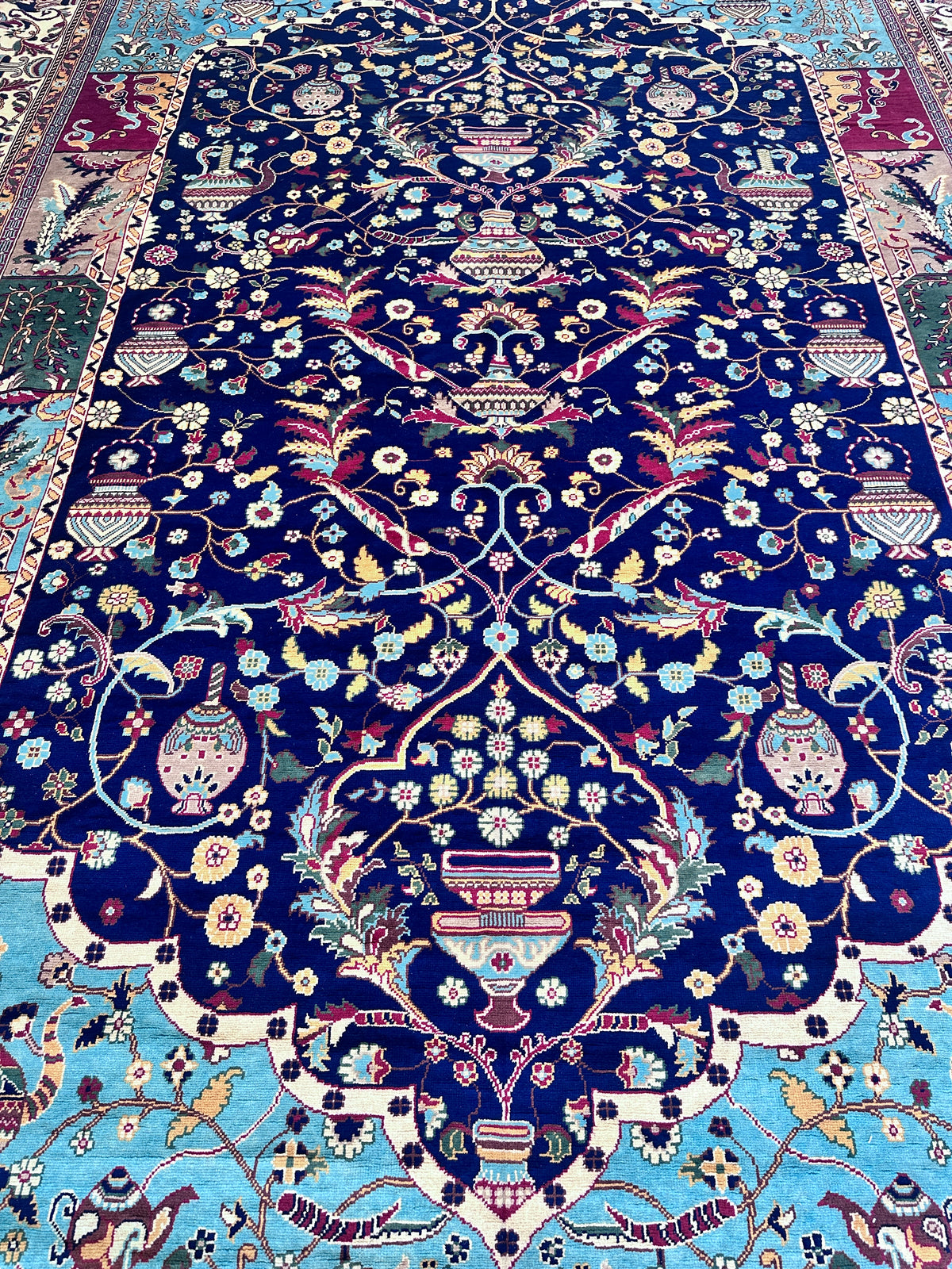 Afghan Rug 10x13, Navy, Light Blue & Ivory, Hand-Knotted Wool, view 6