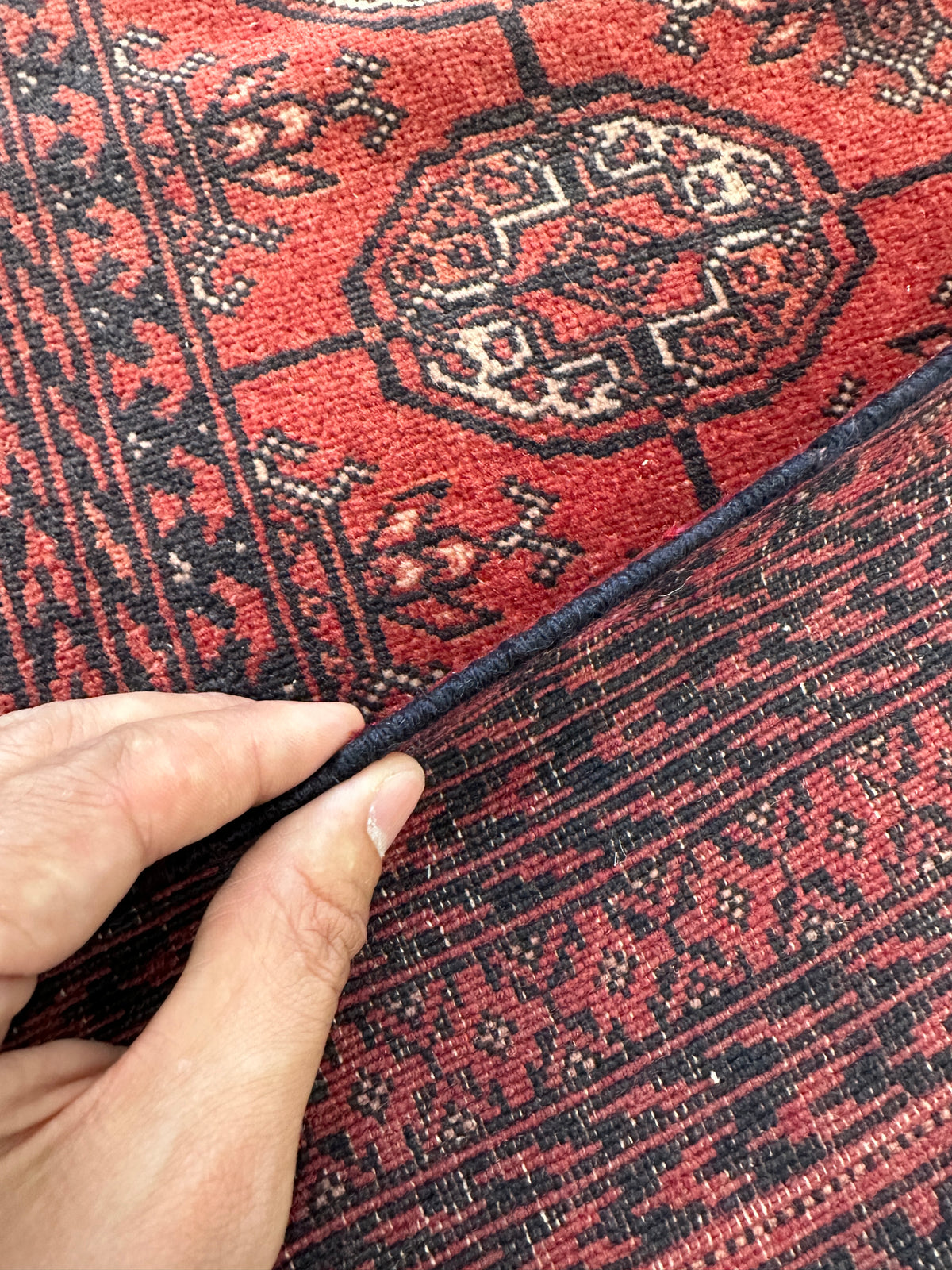 Afghan Mauri Rug 6x10, Rust, Black & Burgundy, Hand-Knotted Wool, view 4