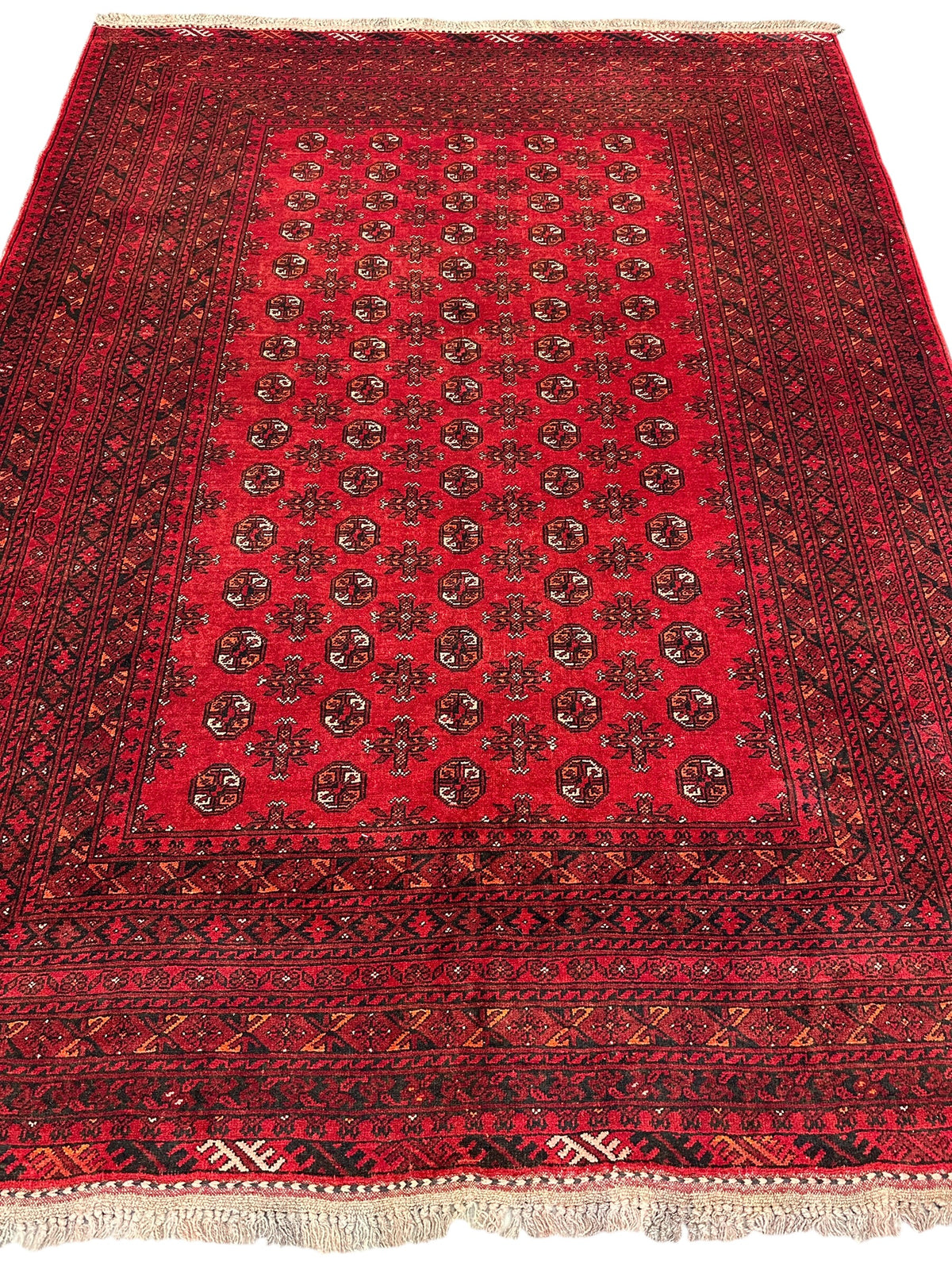 Afghan Turkmen Gul Rug 7x9, Red, Burgundy, Navy & Ivory, Hand-Knotted Wool, view 3