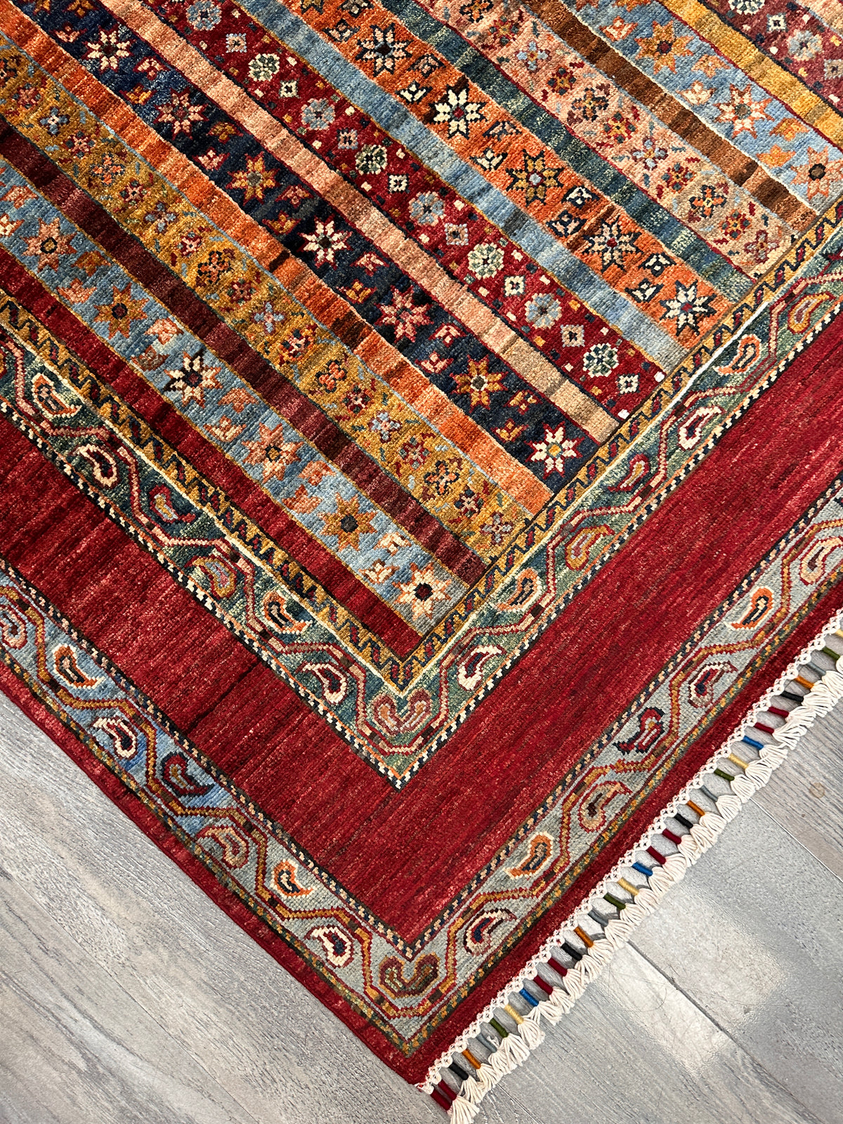 Afghan Khorjin Rug 5'10" x 8', Hand-Knotted Wool, Red, Blue & Orange, view 6
