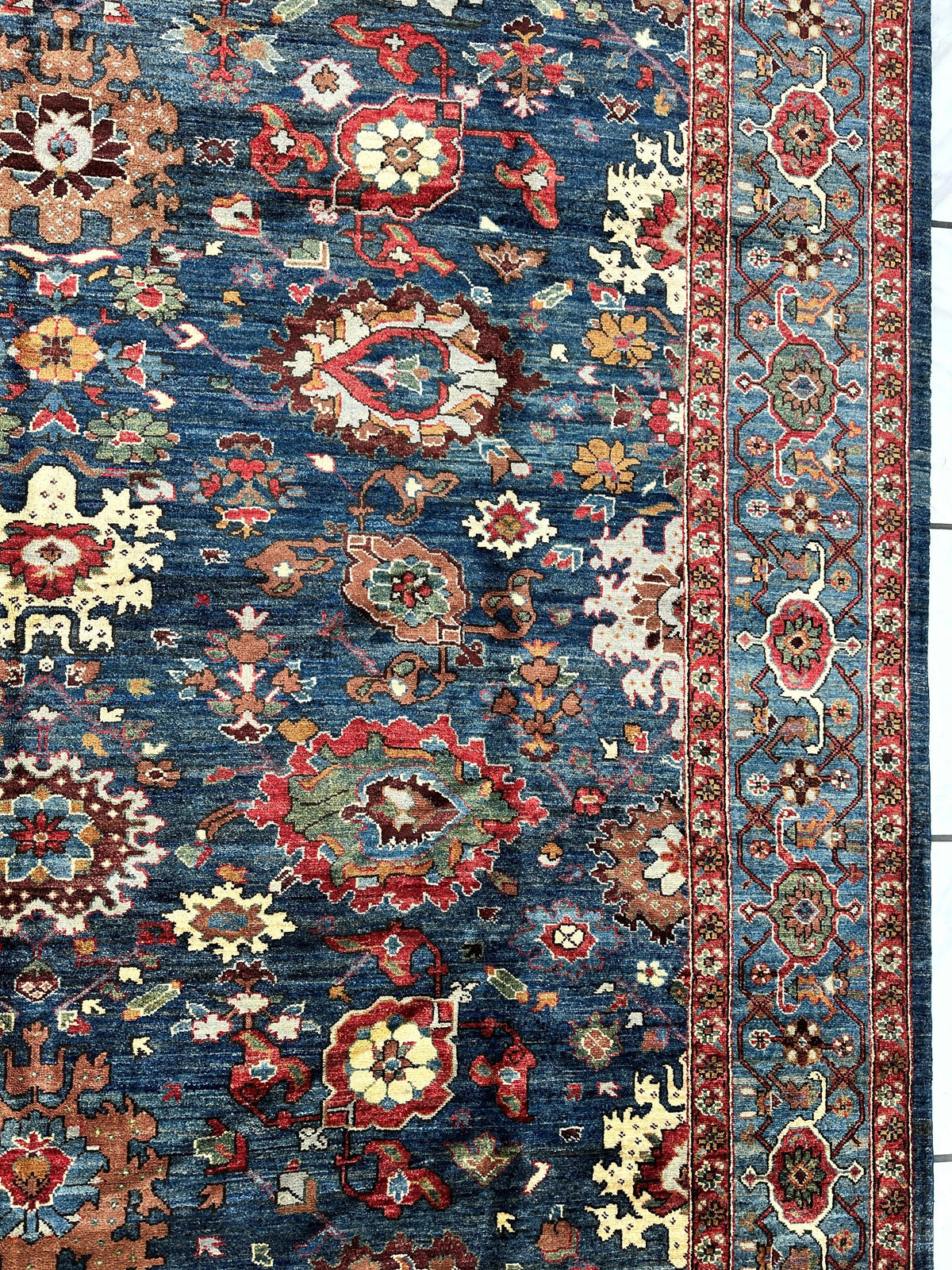 Afghan Serapi Rug 8' x 10', Hand-Knotted Wool, Blue, Gold & Ivory, view 12