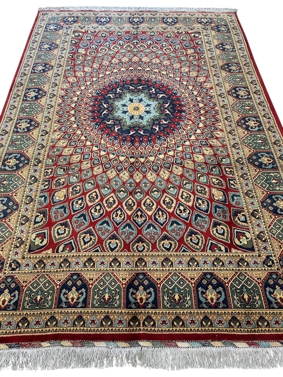 Afghan Rug 7x10, Red, Beige & Light Blue, Hand-Knotted Wool, view 2