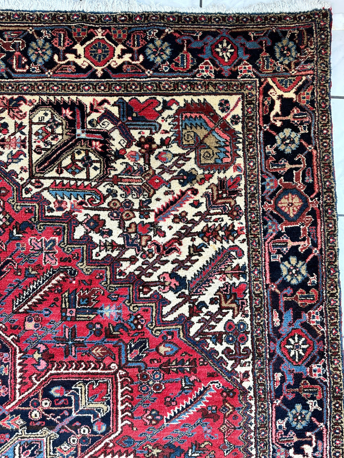 Vintage Persian Heriz Rug 9' x 11'10", Hand-Knotted Wool, 1960s, view 11