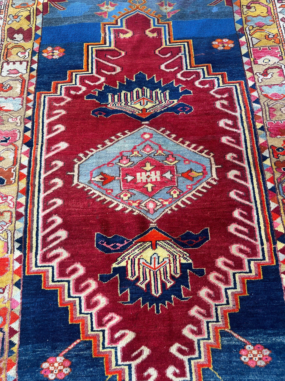 Antique Turkish Melas Rug 4'3" x 5'11", Hand-Knotted Wool, Blue, view 5