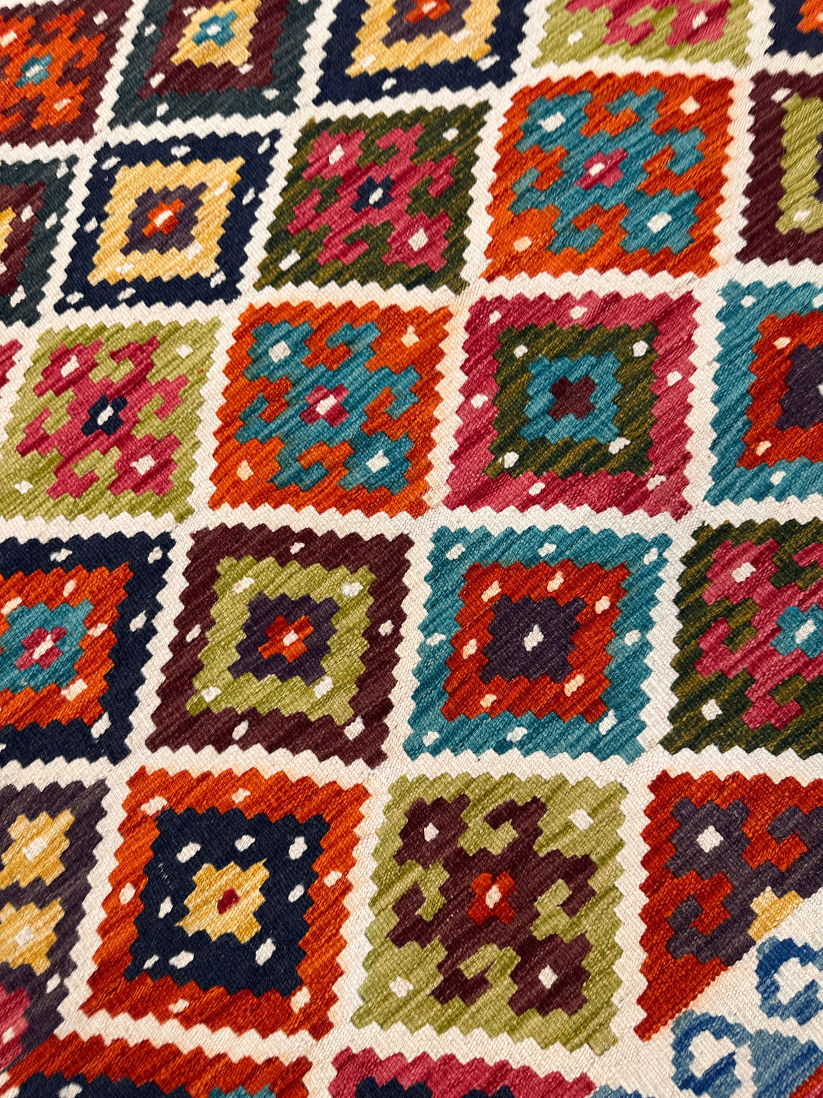 Afghan Kilim Rug 5x7, Red, Navy & Ivory, Hand-Woven Wool Flatweave, view 3