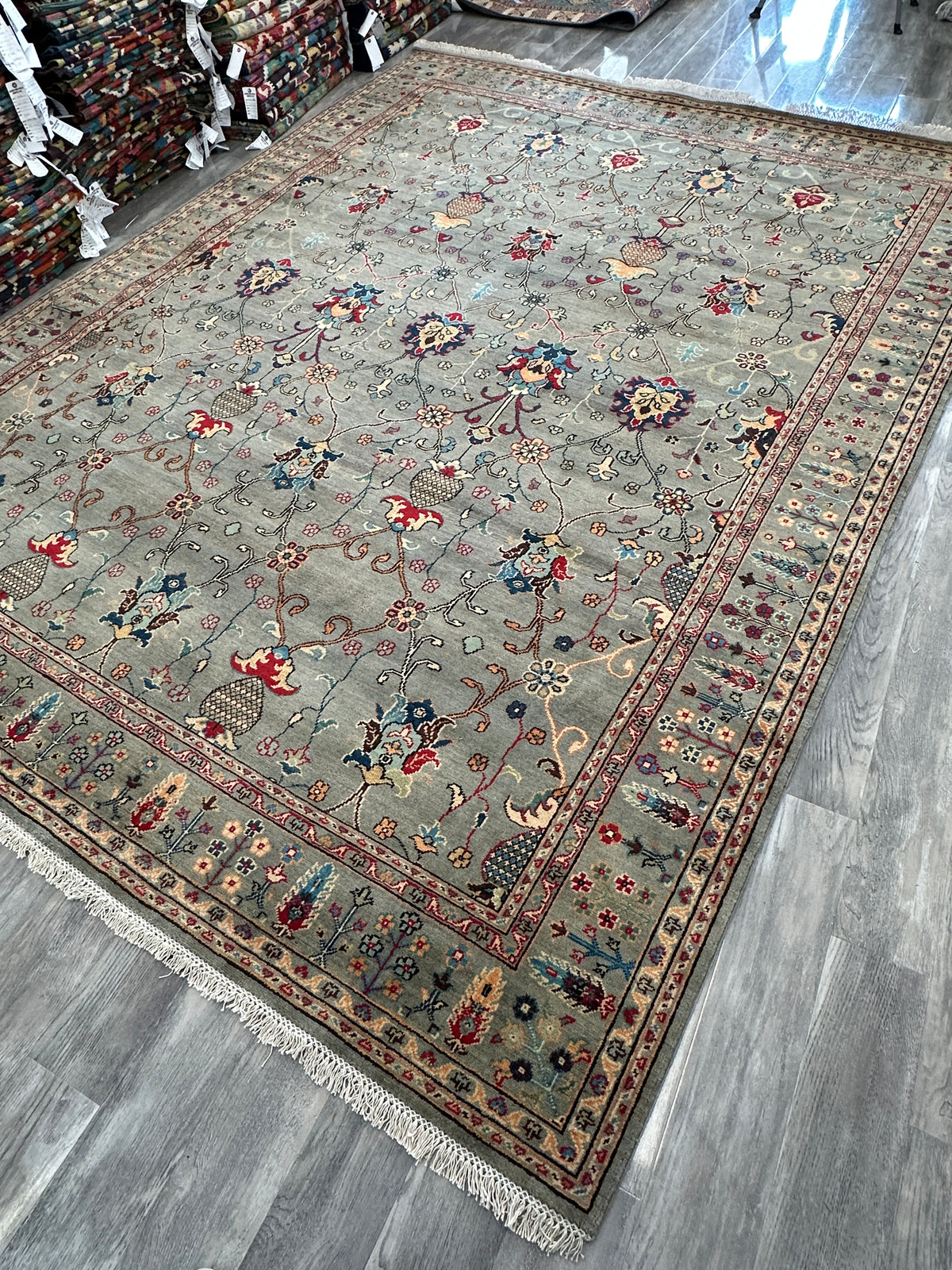 Afghan Kazak Sultani Rug 9' x 11'11", Hand-Knotted Wool, Gray, view 4