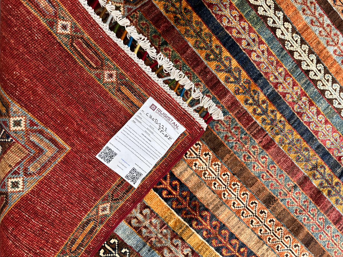 Afghan Khorjin Rug 7'1" x 10'2", Hand-Knotted Wool, Red, Blue & Orange, view 10