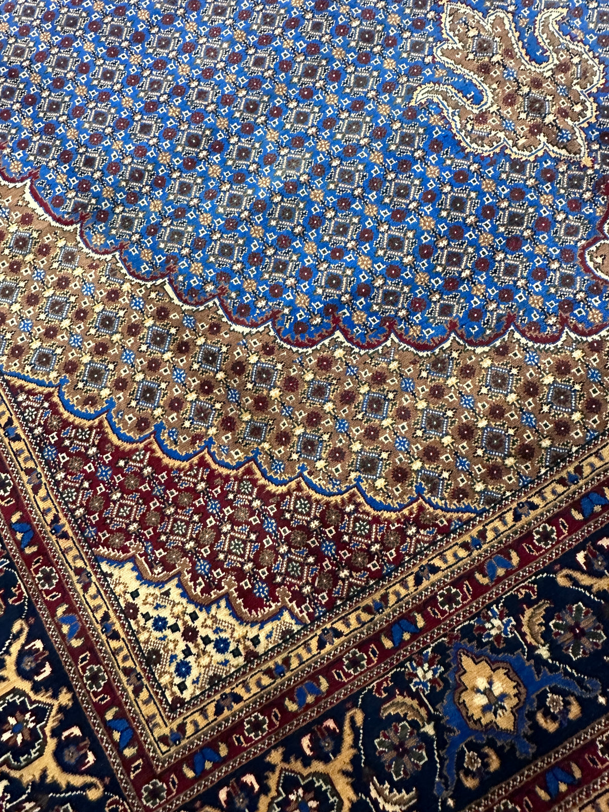 Afghan Tabriz Rug 8x11, Light Blue, Navy & Gold, Hand-Knotted Wool, view 10