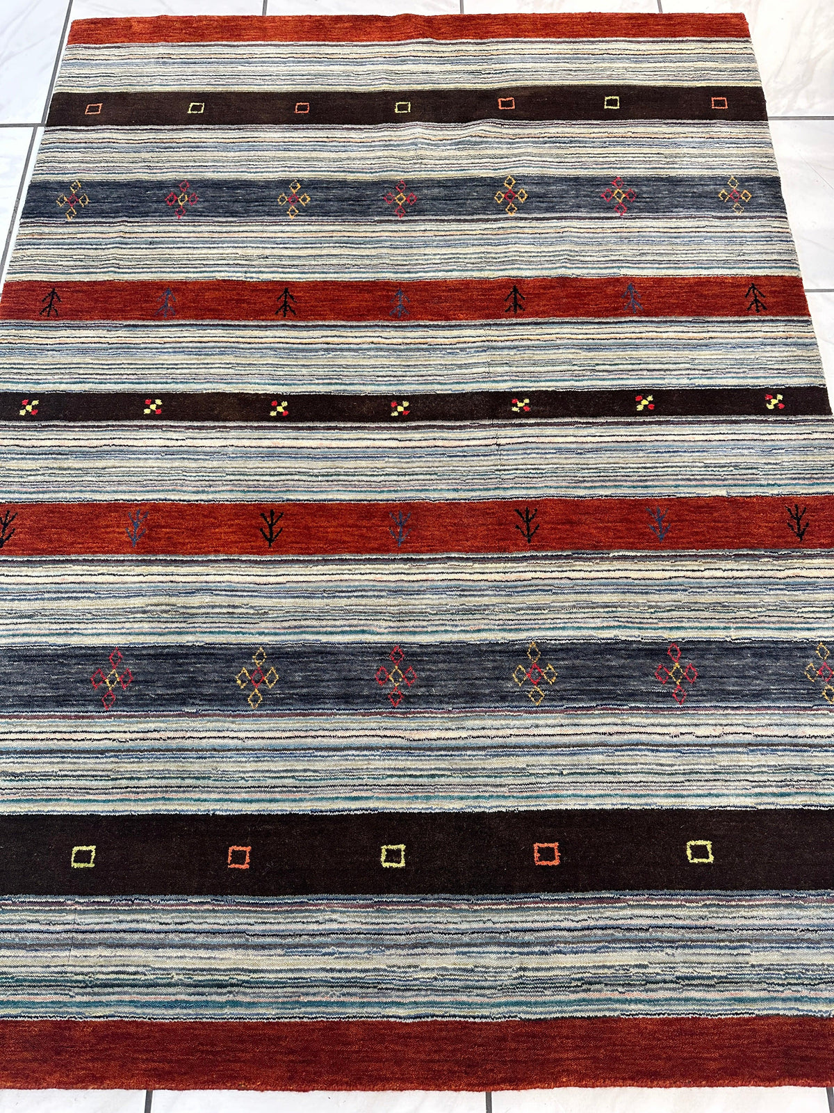 Indian Gabbeh Rug 5'2" x 7', Hand-Knotted Wool & Bamboo Silk, Black, view 3
