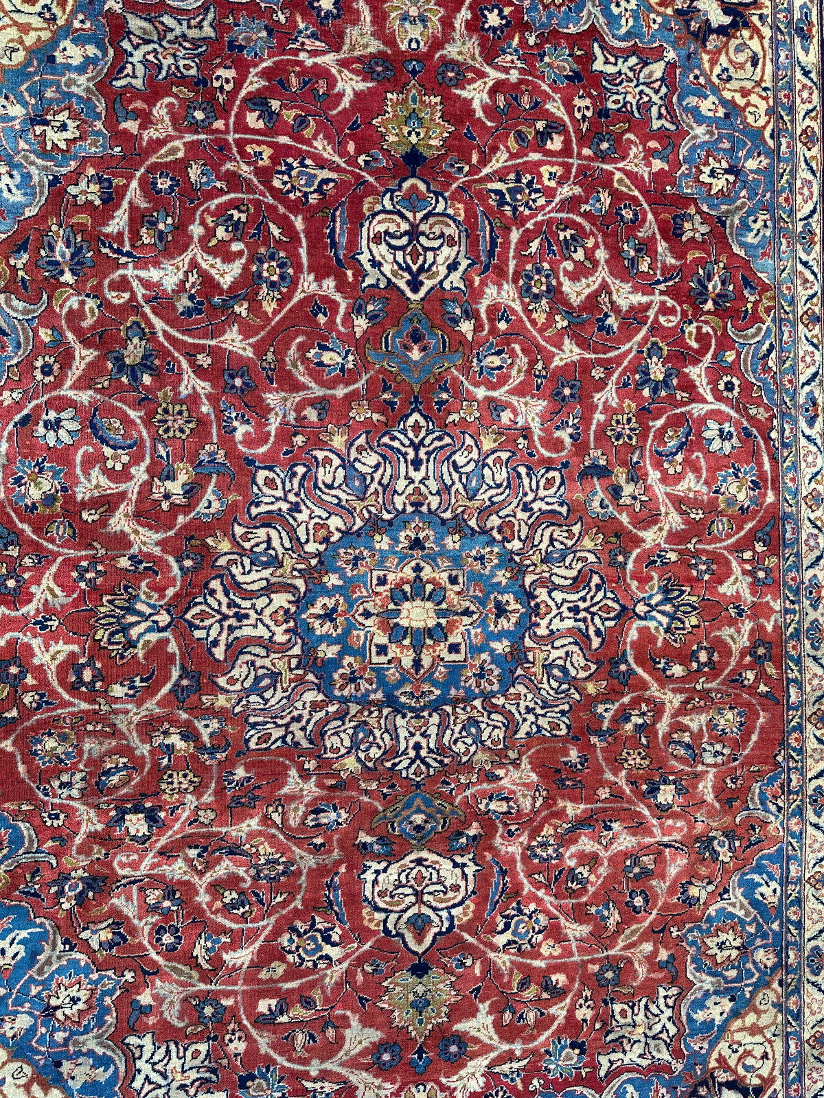 Vintage Persian Kashan Rug 8' x 11'3", Hand-Knotted Wool, Red & Navy, view 9