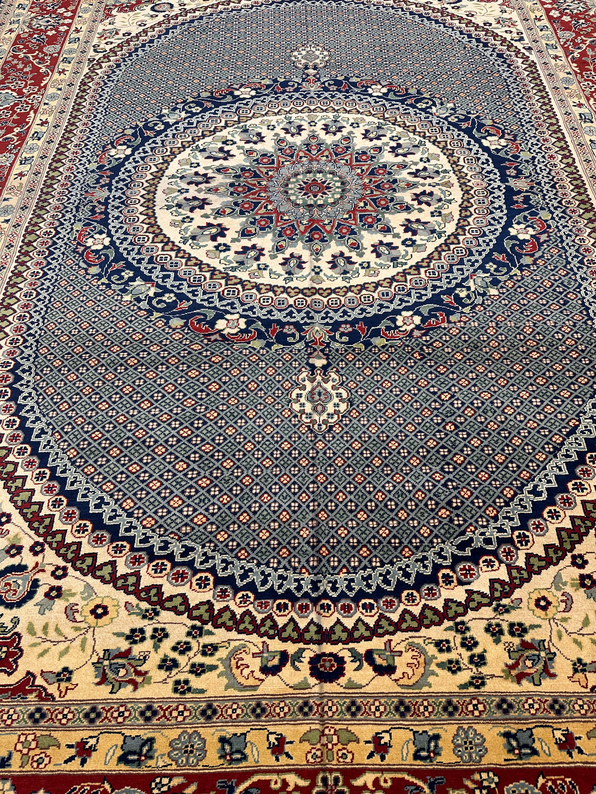Afghan Tabriz Rug 8x12, Gray, Red & Ivory, Hand-Knotted Wool, view 9