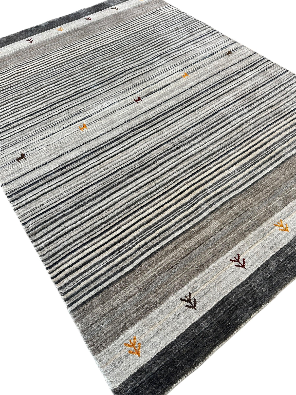 Indian Gabbeh Rug 4'9" x 6'6", Hand-Loomed Wool & Bamboo Silk, Blue, view 4