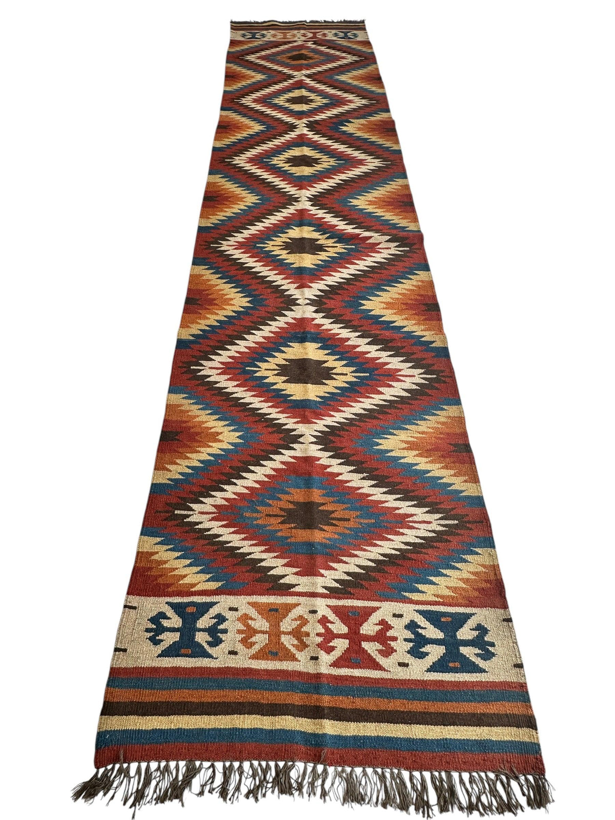 Vintage Afghan Kilim Runner 2'8" x 12'4", Hand-Woven Wool, Blue, view 3