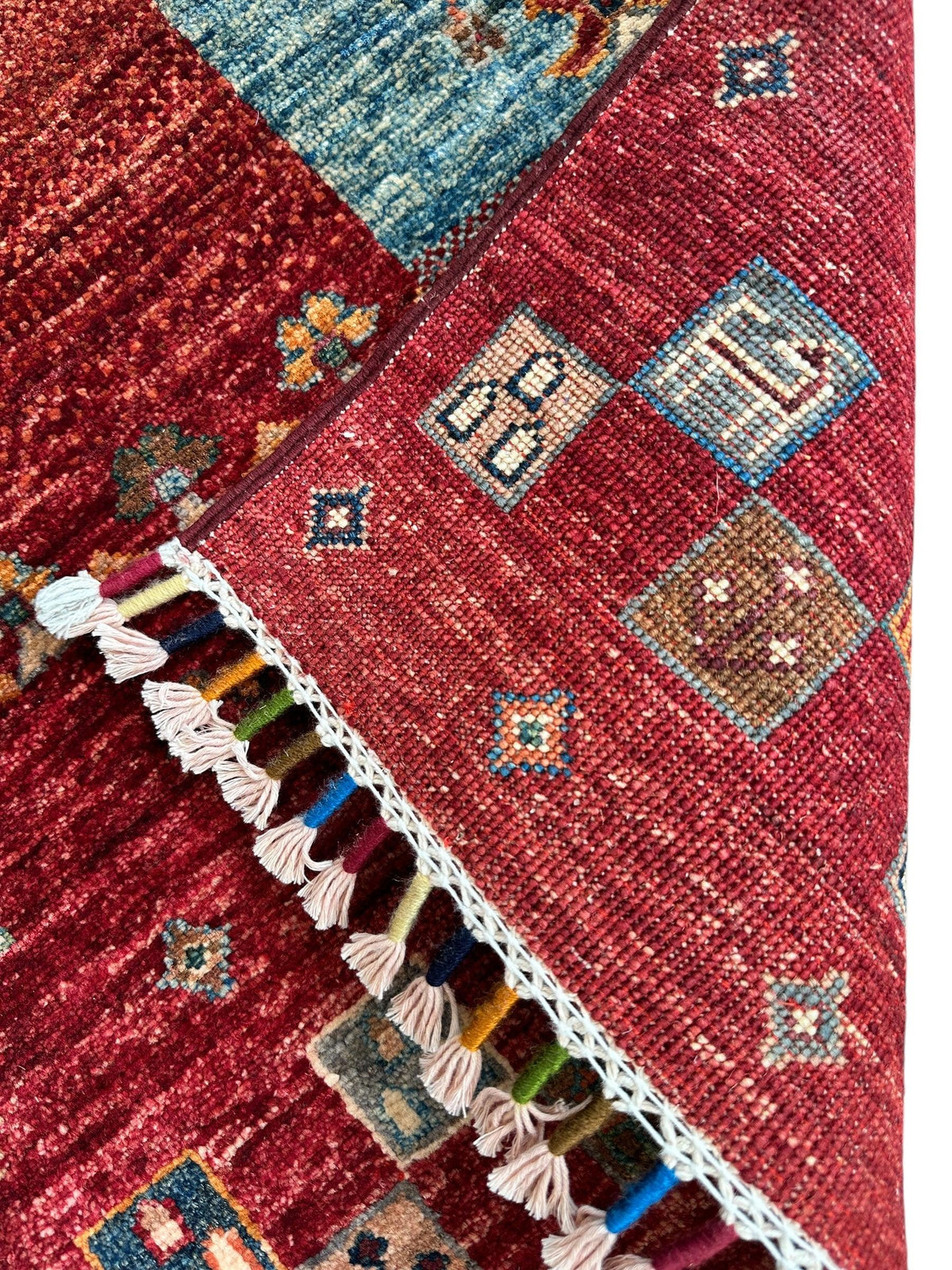 Afghan Khorjin Rug 7' x 9'10", Hand-Knotted Wool, Blue, Gold & Red, view 15