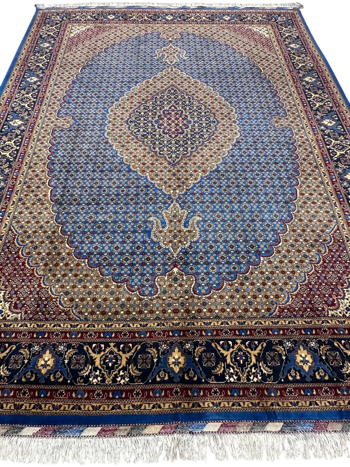 Afghan Tabriz Rug 8x11, Light Blue, Navy & Gold, Hand-Knotted Wool, view 2