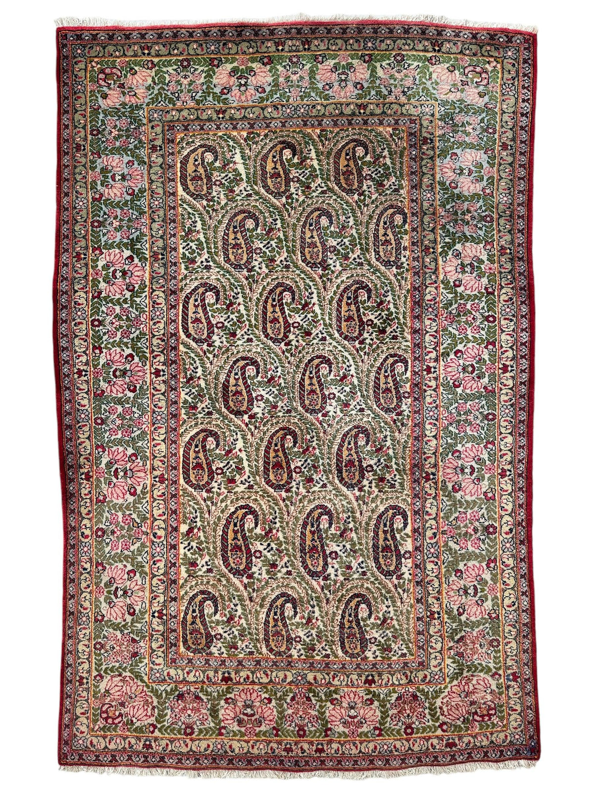 Vintage Persian Senneh Rug 6'1" x 9'4", Hand-Knotted Wool, Orange