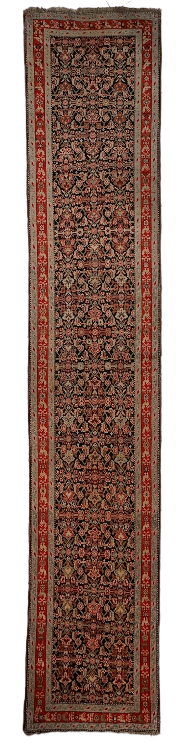 Antique Caucasian Karabakh Runner 3'4" x 17', Hand-Knotted Wool, 1930s, view 7