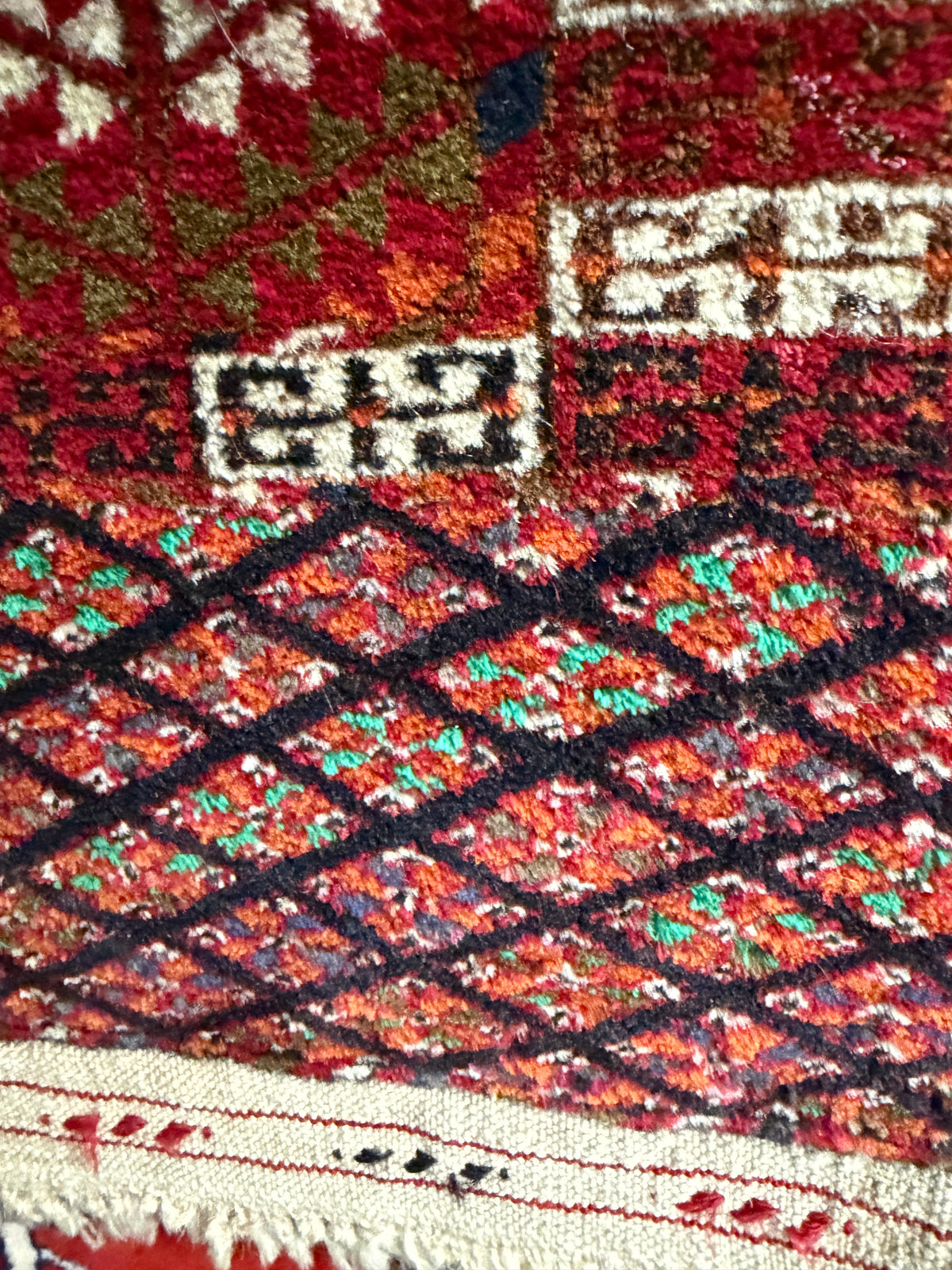 Vintage Afghan Bukhara Rug 3'5" x 4'10", Wool, view 3