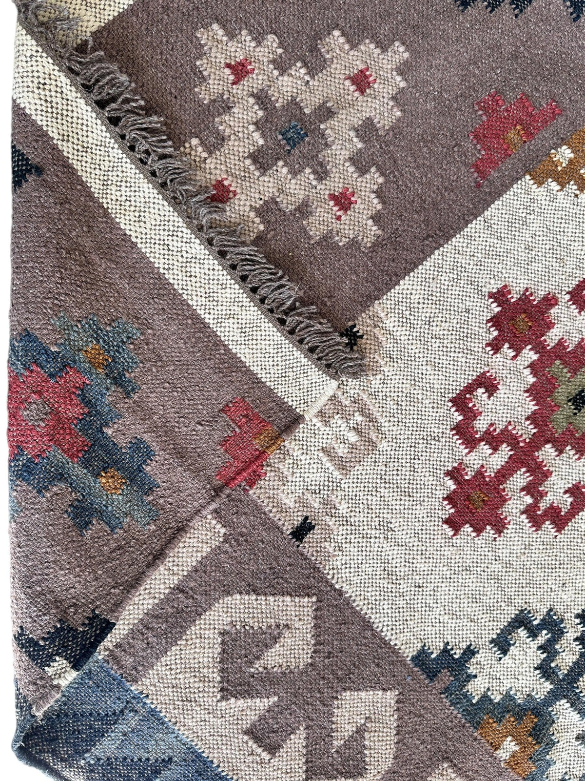 Indo-Turkish Kilim Rug 6'2" x 9'5", Hand-Woven Wool, Geometric, view 4