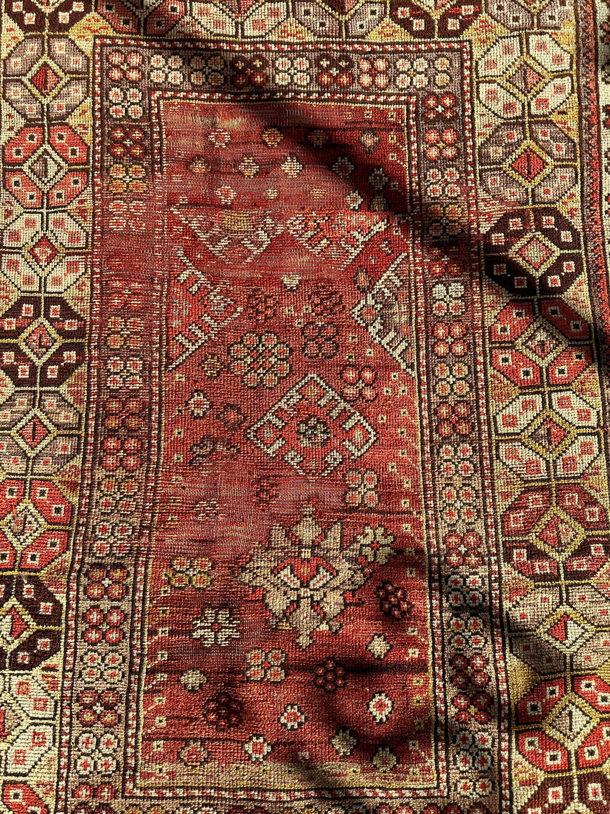 Antique Turkish Prayer Rug 4'3" x 5'11", Hand-Knotted Wool, 1920s, view 5