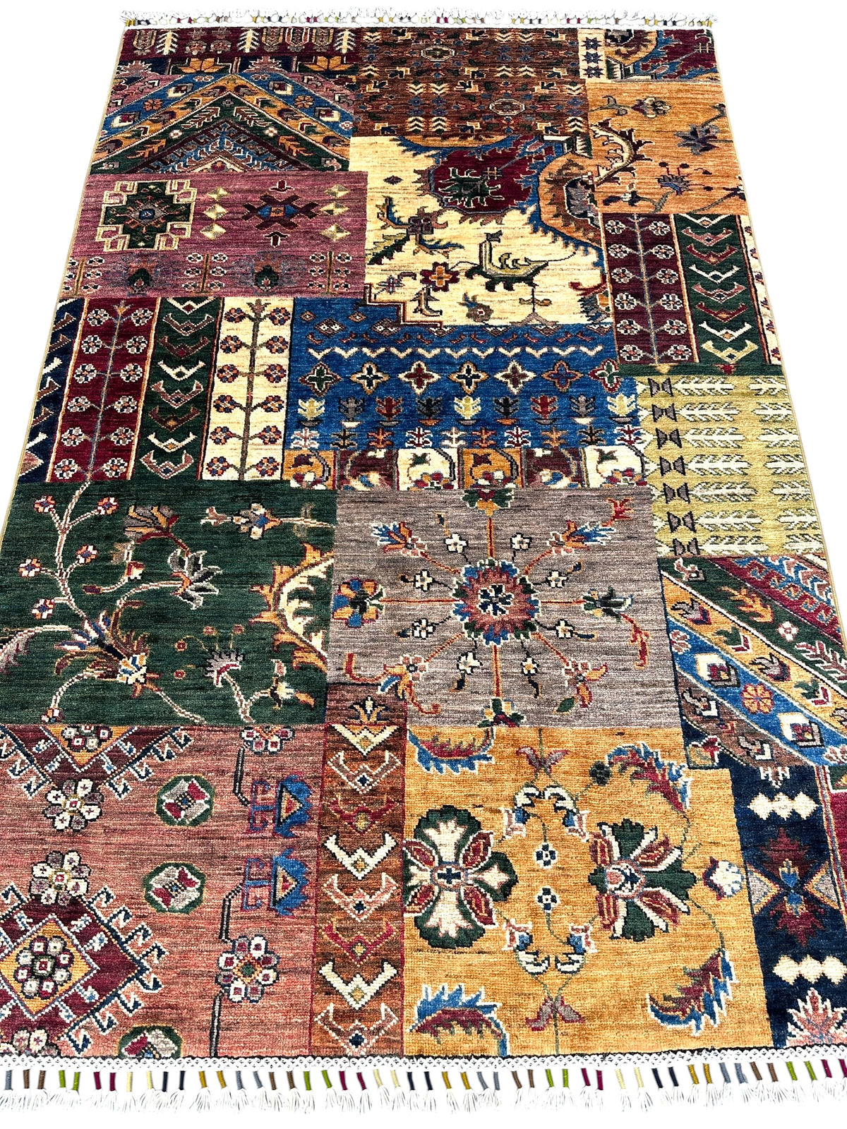 Afghan Gabbeh Rug 4x6, Red, Gold & Blue, Hand-Knotted Wool, view 2