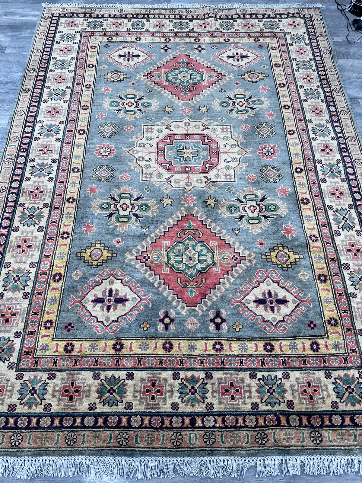 Hand-Knotted Afghani Kazak Wool Rug – 5’7″ x 7’9″, view 2