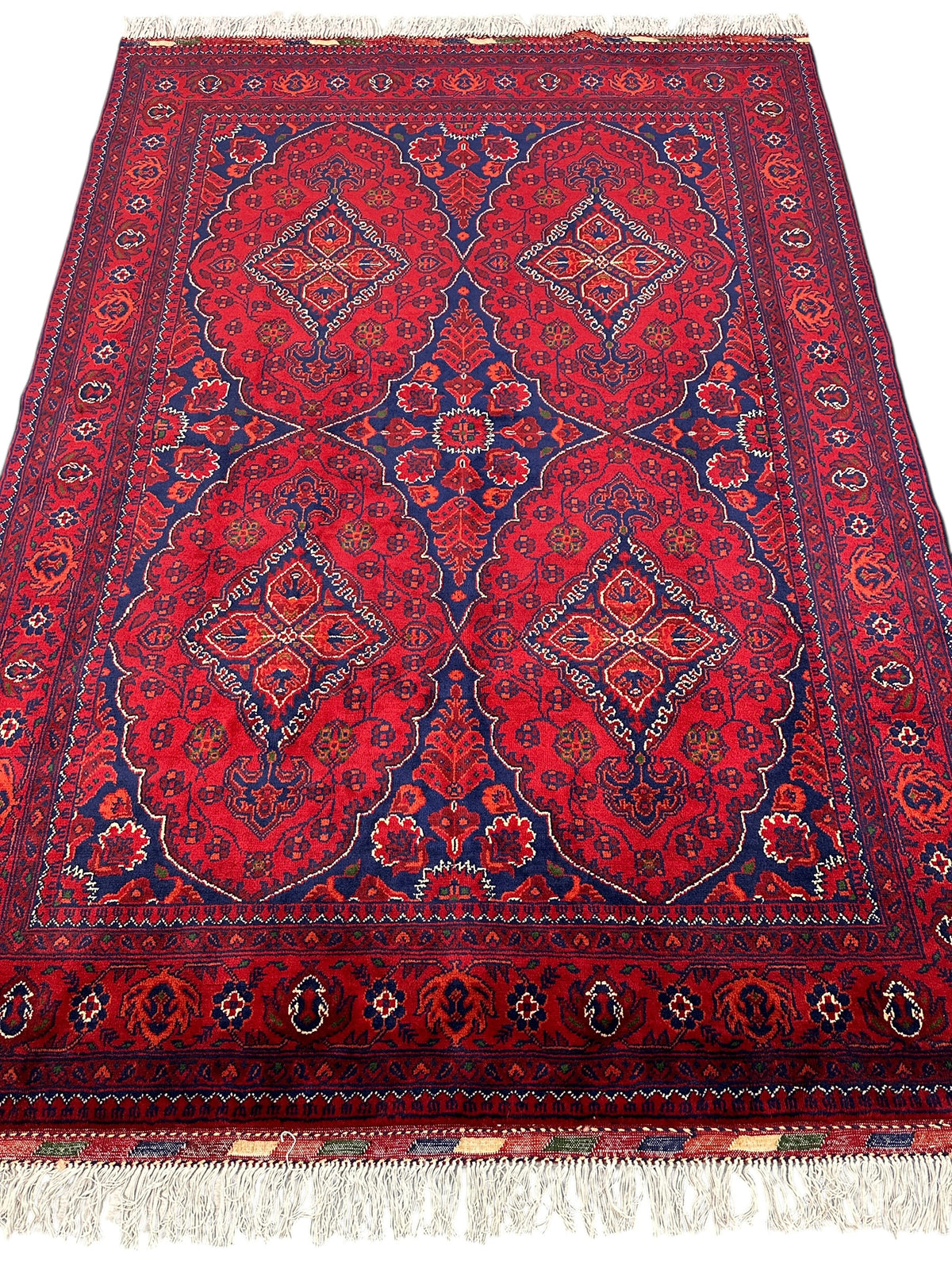 Afghan Ghazni Rug 4'11" x 6'10", Hand-Knotted Wool, Blue, Red & Ivory, view 3
