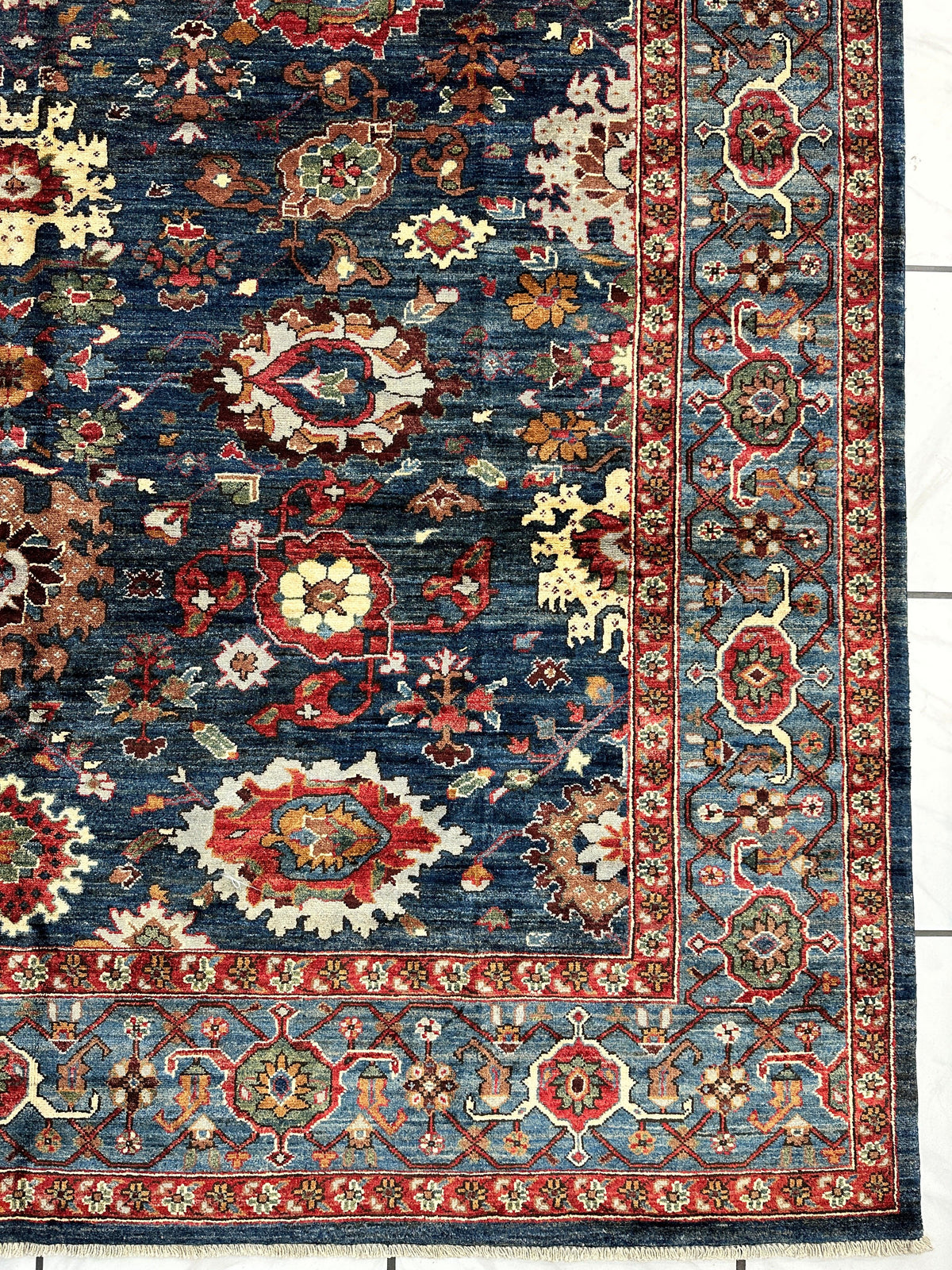 Afghan Serapi Rug 8' x 10', Hand-Knotted Wool, Blue, Gold & Ivory, view 7