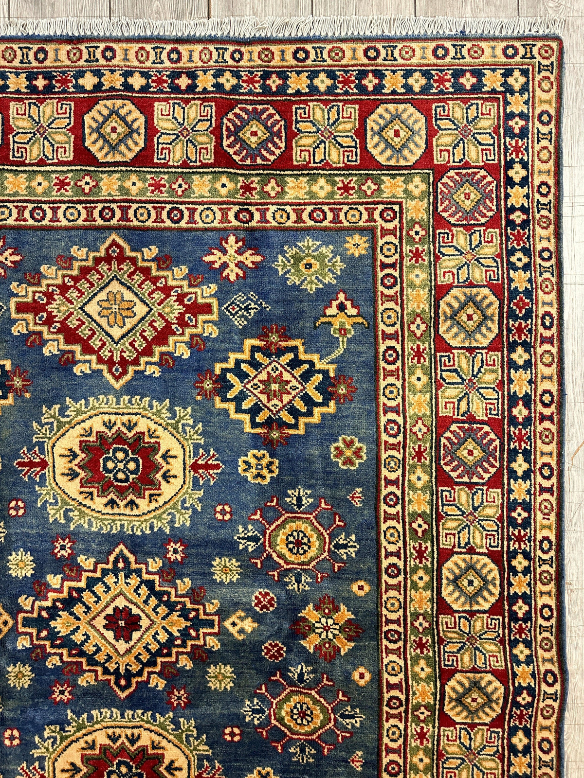 Afghan Super Kazak Rug 4'11" x 6'9", Hand-Knotted Wool, Red, view 4
