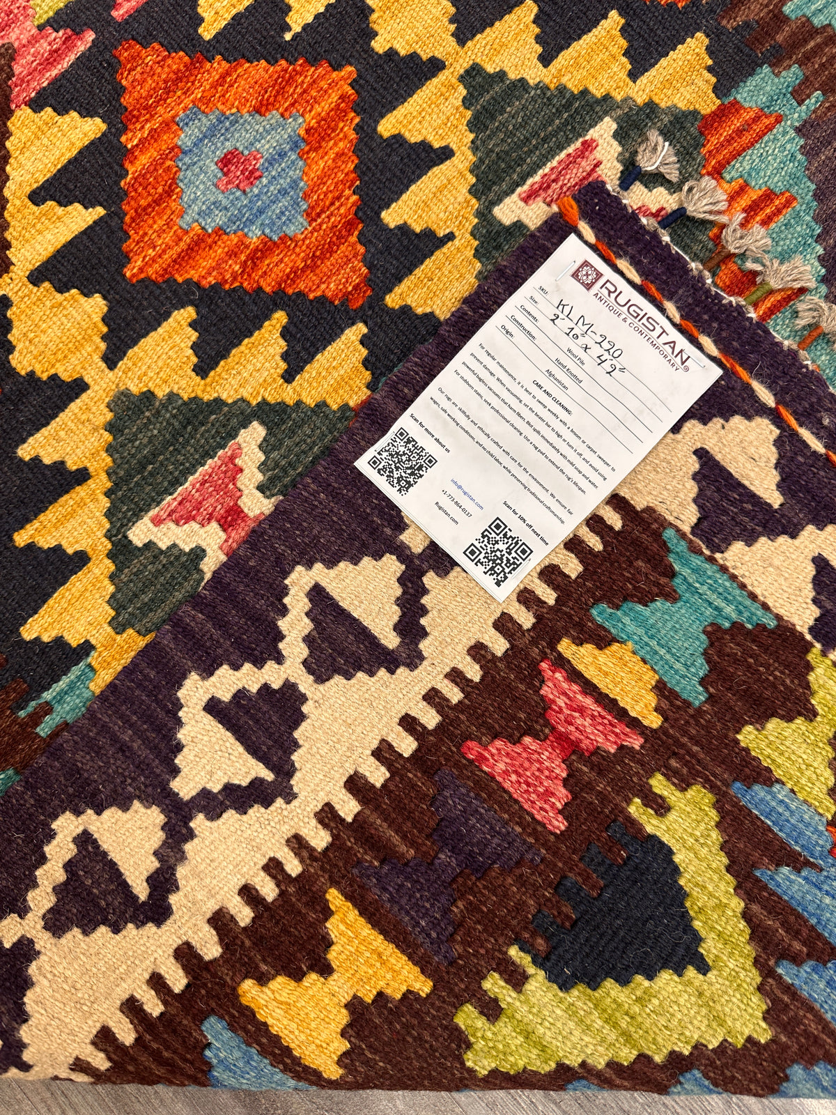 Afghan Kilim Rug 3x4, Black, Ivory & Blue, Hand-Woven Wool Flatweave, view 4
