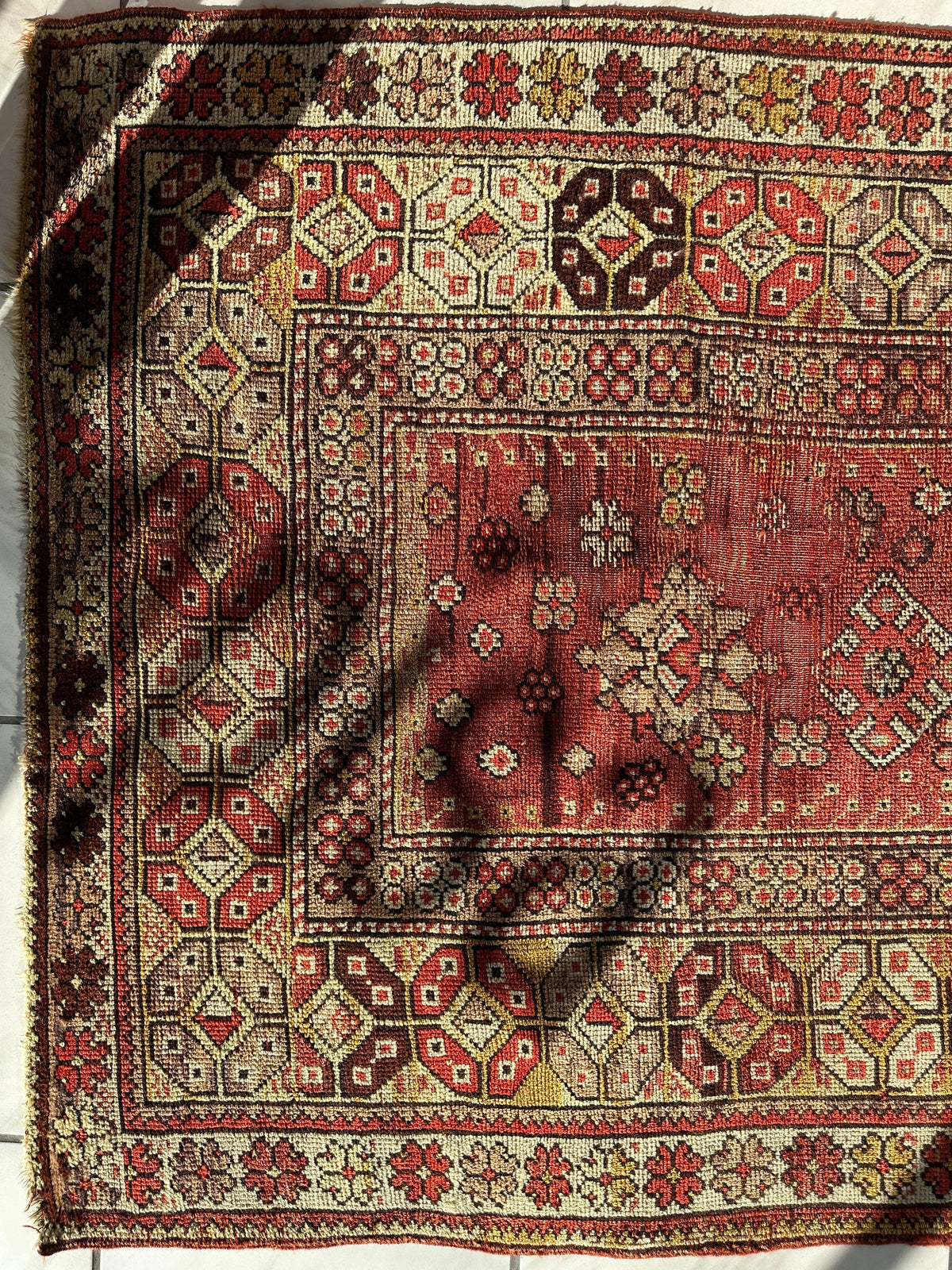 Antique Turkish Prayer Rug 4'3" x 5'11", Hand-Knotted Wool, 1920s, view 6