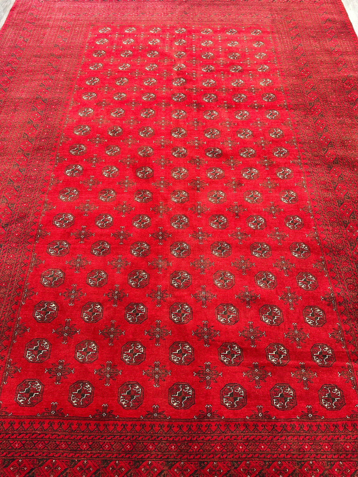 Afghan Mauri Rug 6x9, Red, Burgundy & Ivory, Hand-Knotted Wool, view 5
