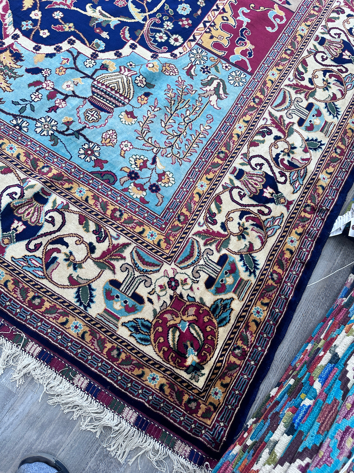 Afghan Rug 10x13, Navy, Light Blue & Ivory, Hand-Knotted Wool, view 10