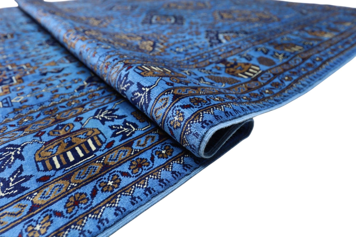 Afghan Zerkhaki Rug 6'7" x 9'9", Hand-Knotted Wool, Blue, view 8