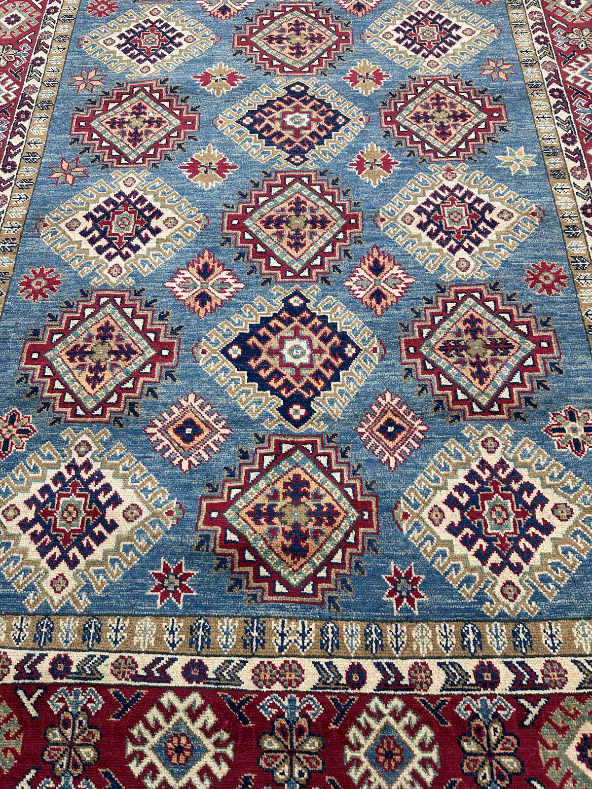Afghan Kazak Rug 6x10, Light Blue, Red & Ivory, Hand-Knotted Wool, view 8