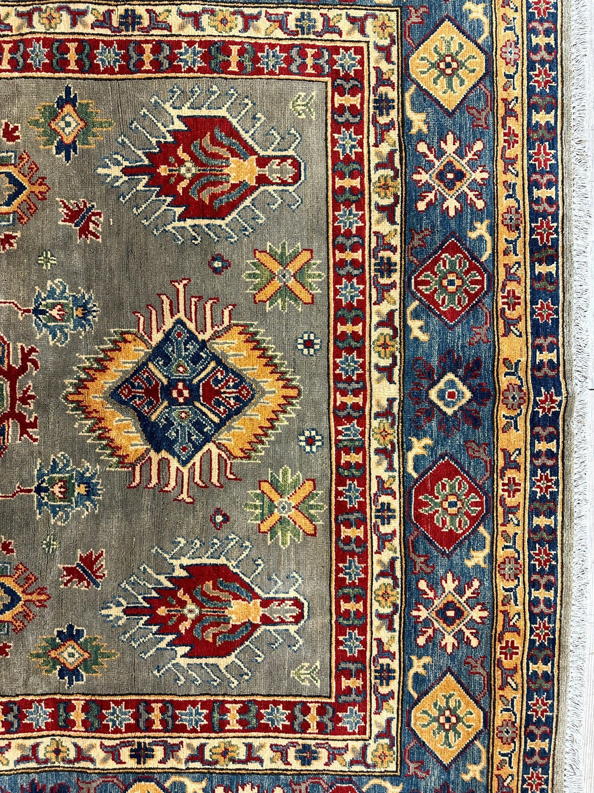Fine Hand Knotted Afghani Super Kazak Rug 7 x 10, view 9