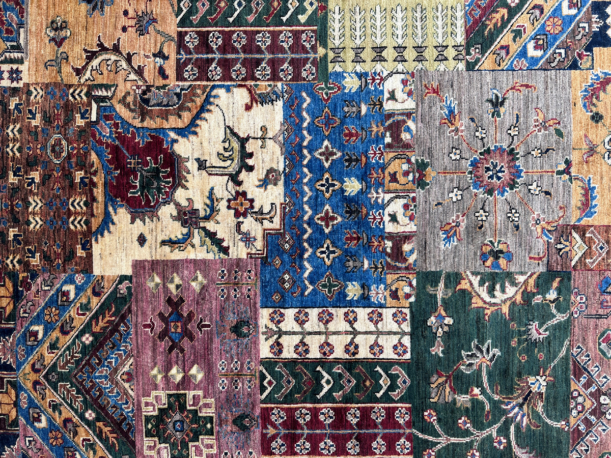 Afghan Gabbeh Rug 4x6, Red, Gold & Blue, Hand-Knotted Wool, view 5