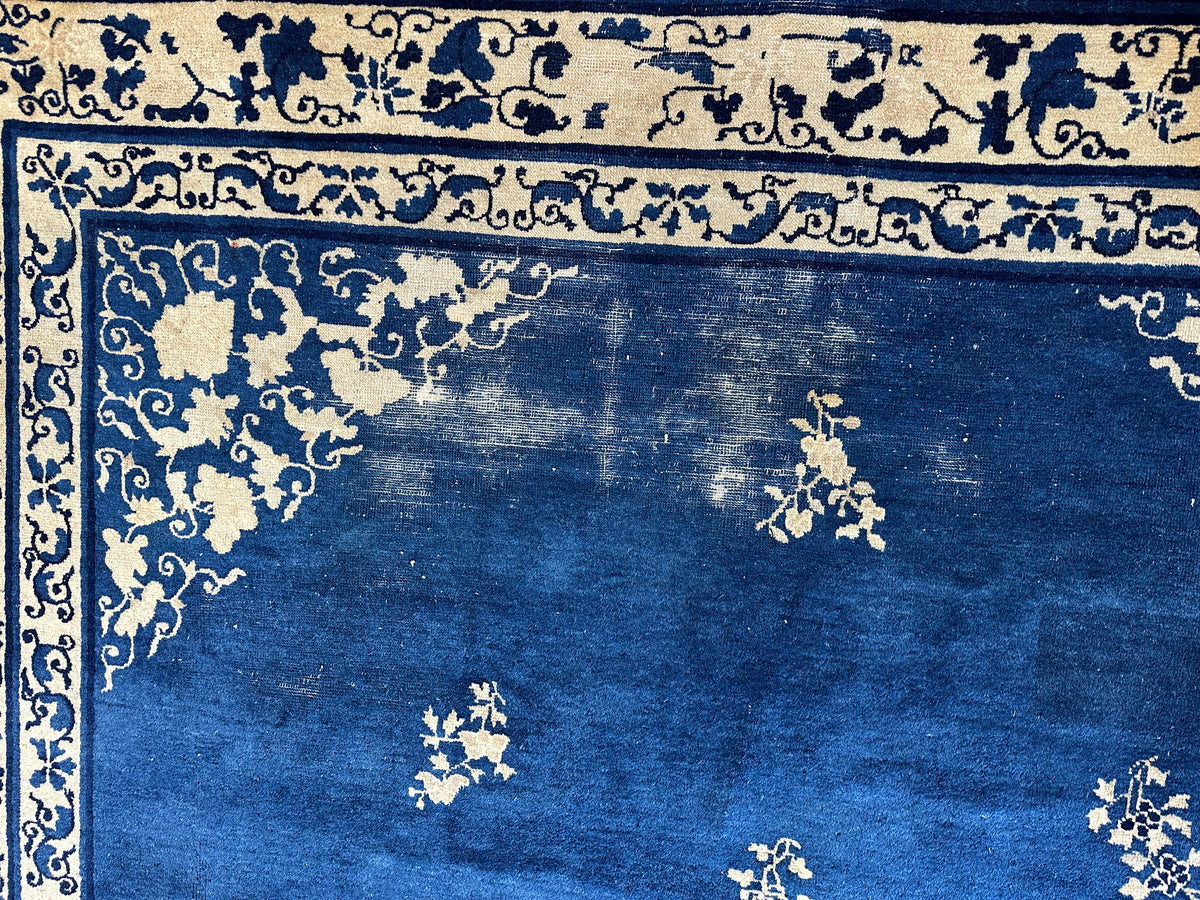Antique Chinese Rug 9' x 11'6", Hand-Knotted Wool, 19th-Century, view 7