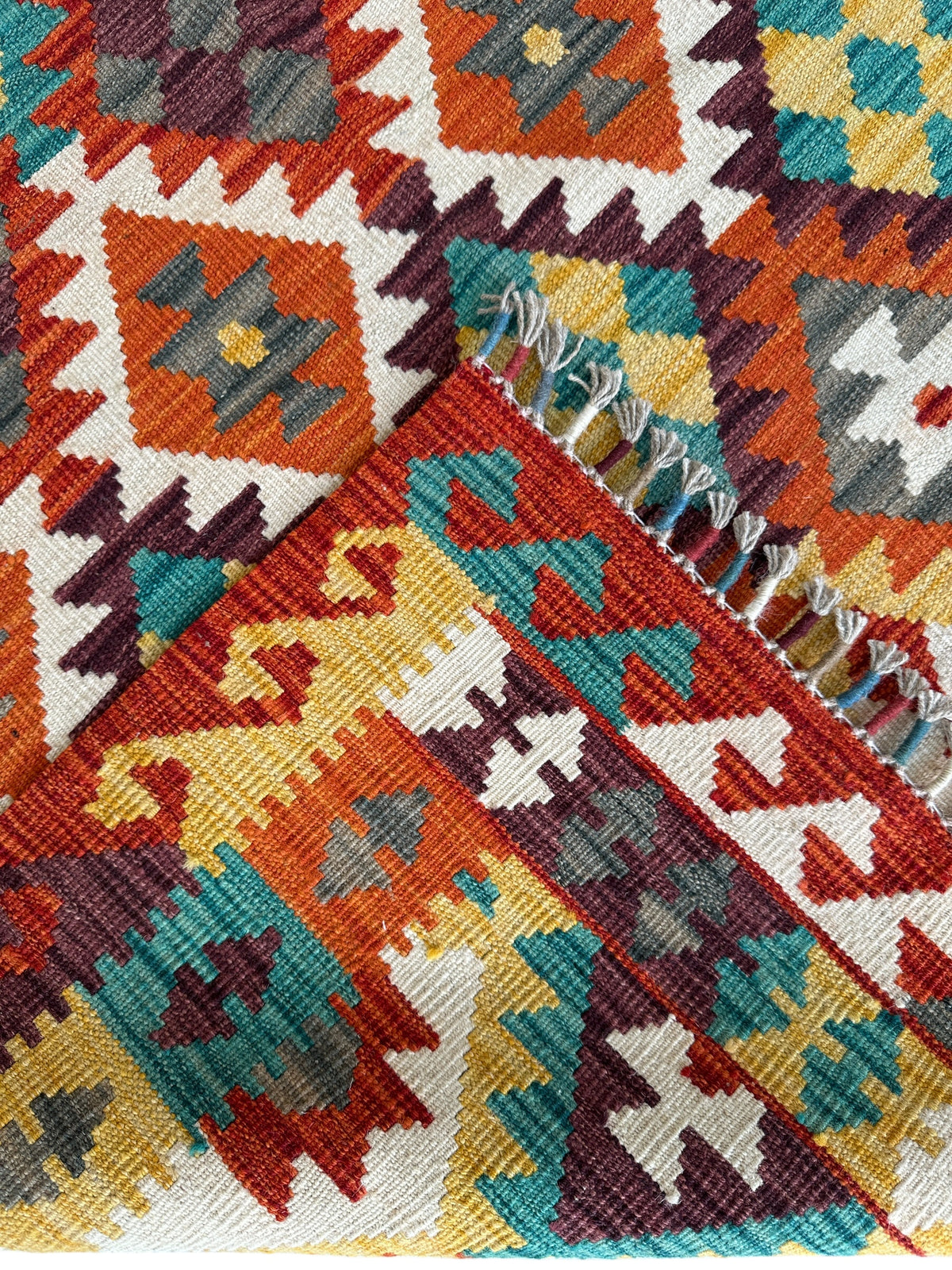 Afghan Maimana Kilim Rug 4'3" x 6'7", Hand-Woven Wool, view 4