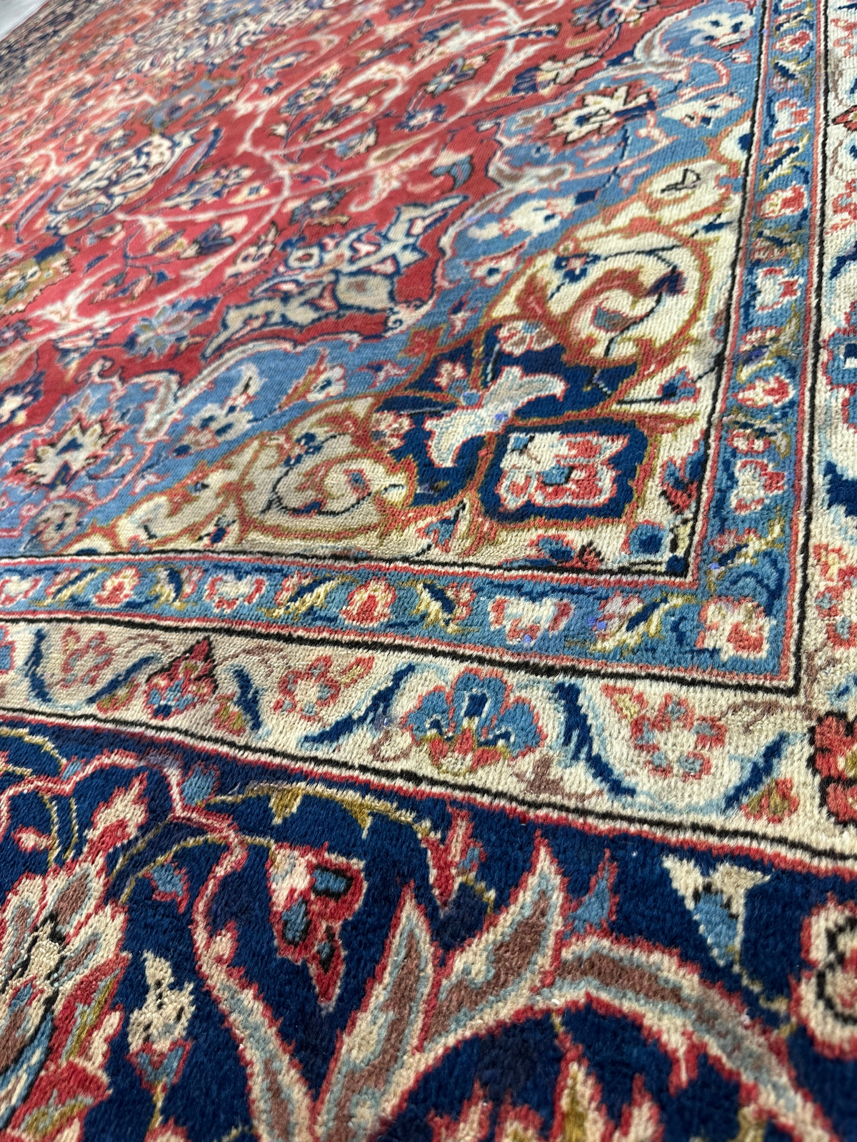 Vintage Persian Kashan Rug 8' x 11'3", Hand-Knotted Wool, Red & Navy, view 15