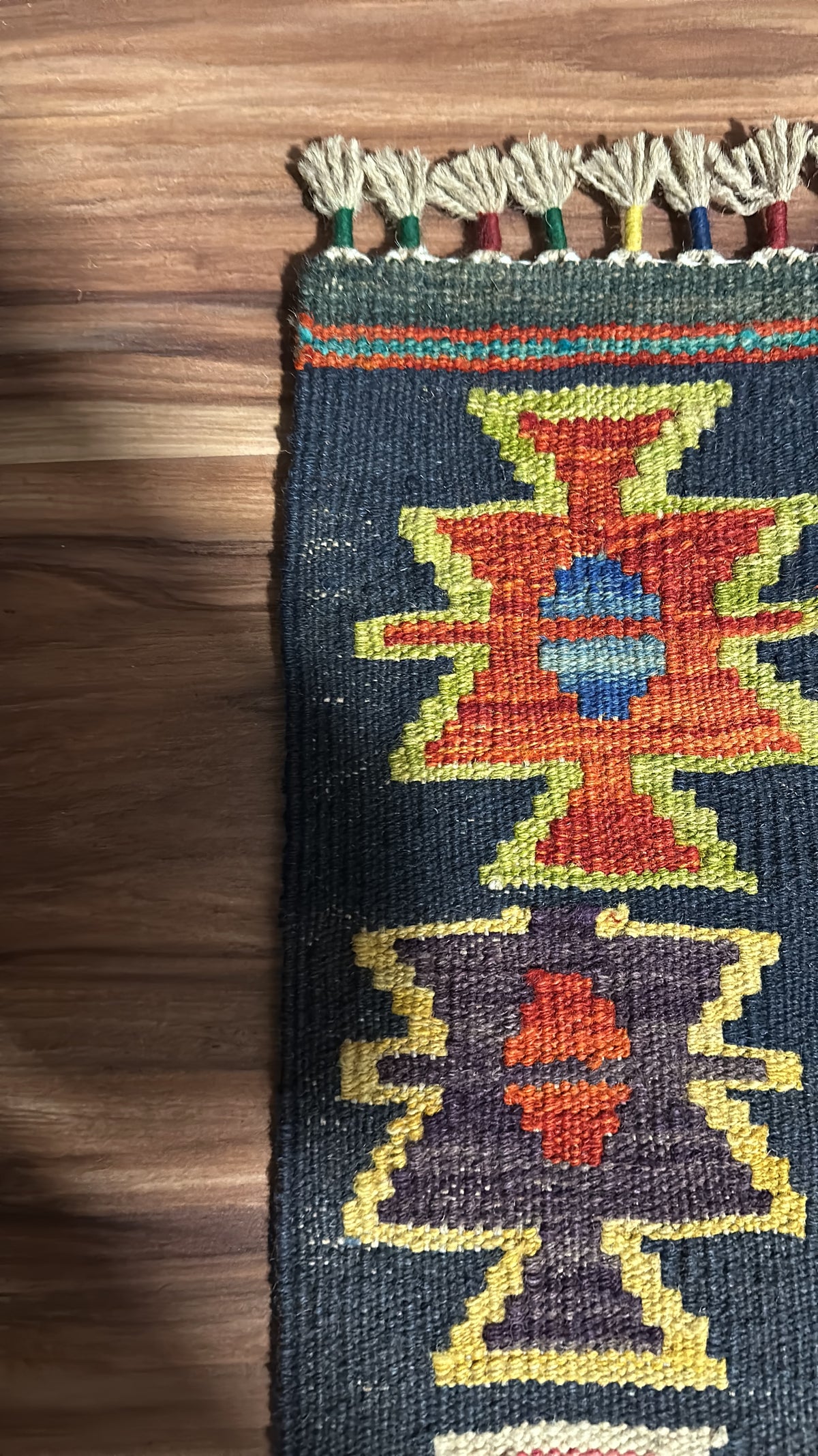 Afghan Kilim Rug 5x7, Green, Ivory & Rust, Hand-Woven Wool Flatweave, view 4