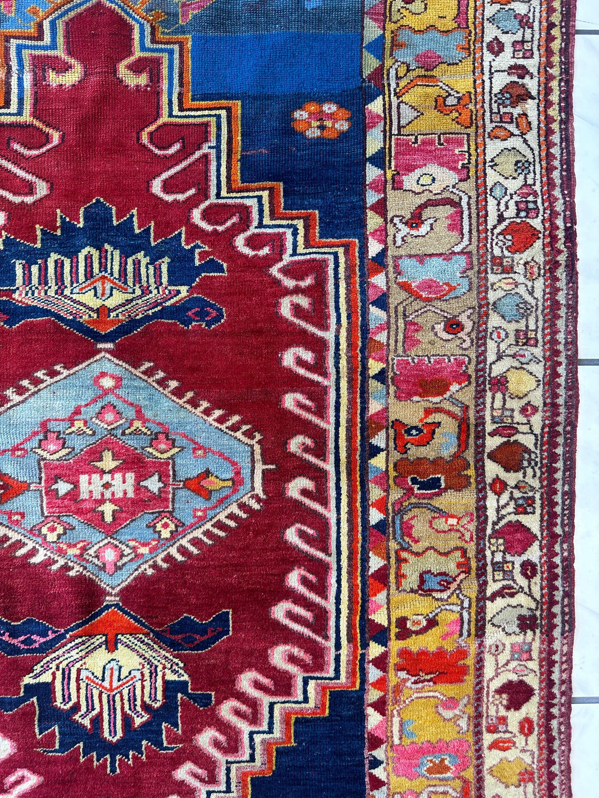 Antique Turkish Melas Rug 4'3" x 5'11", Hand-Knotted Wool, Blue, view 9