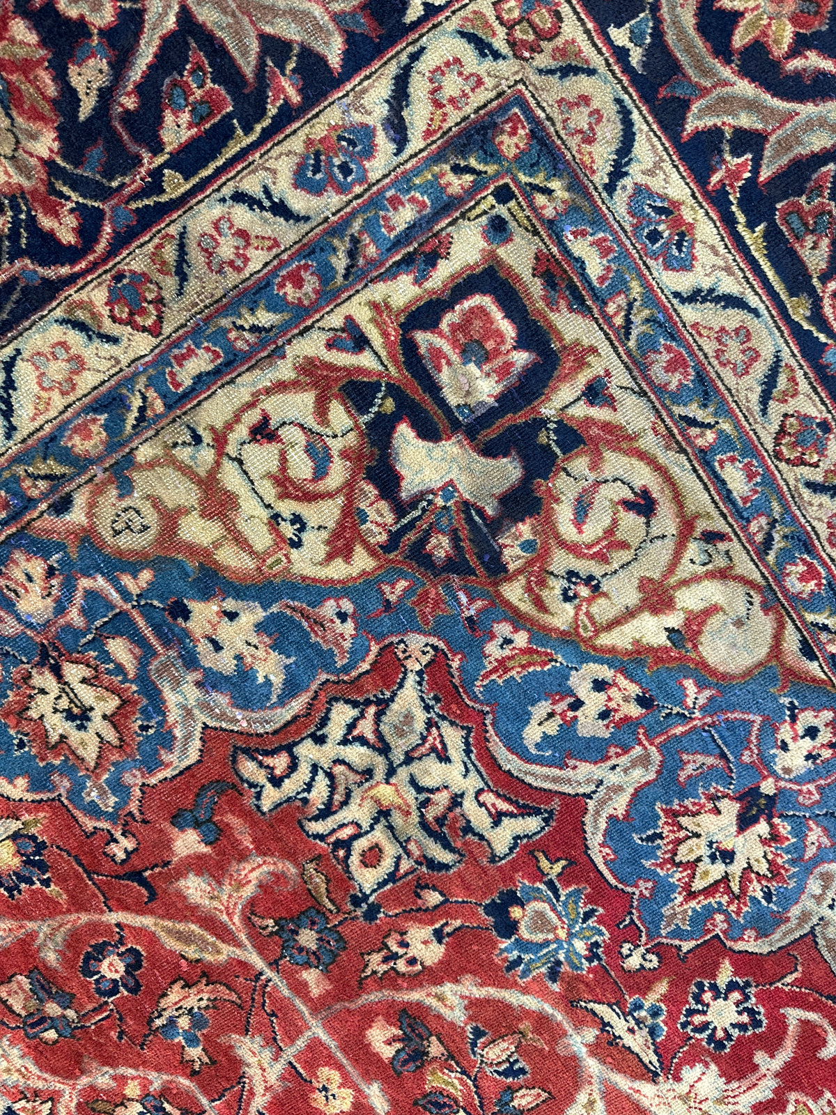 Vintage Persian Kashan Rug 8' x 11'3", Hand-Knotted Wool, Red & Navy, view 13